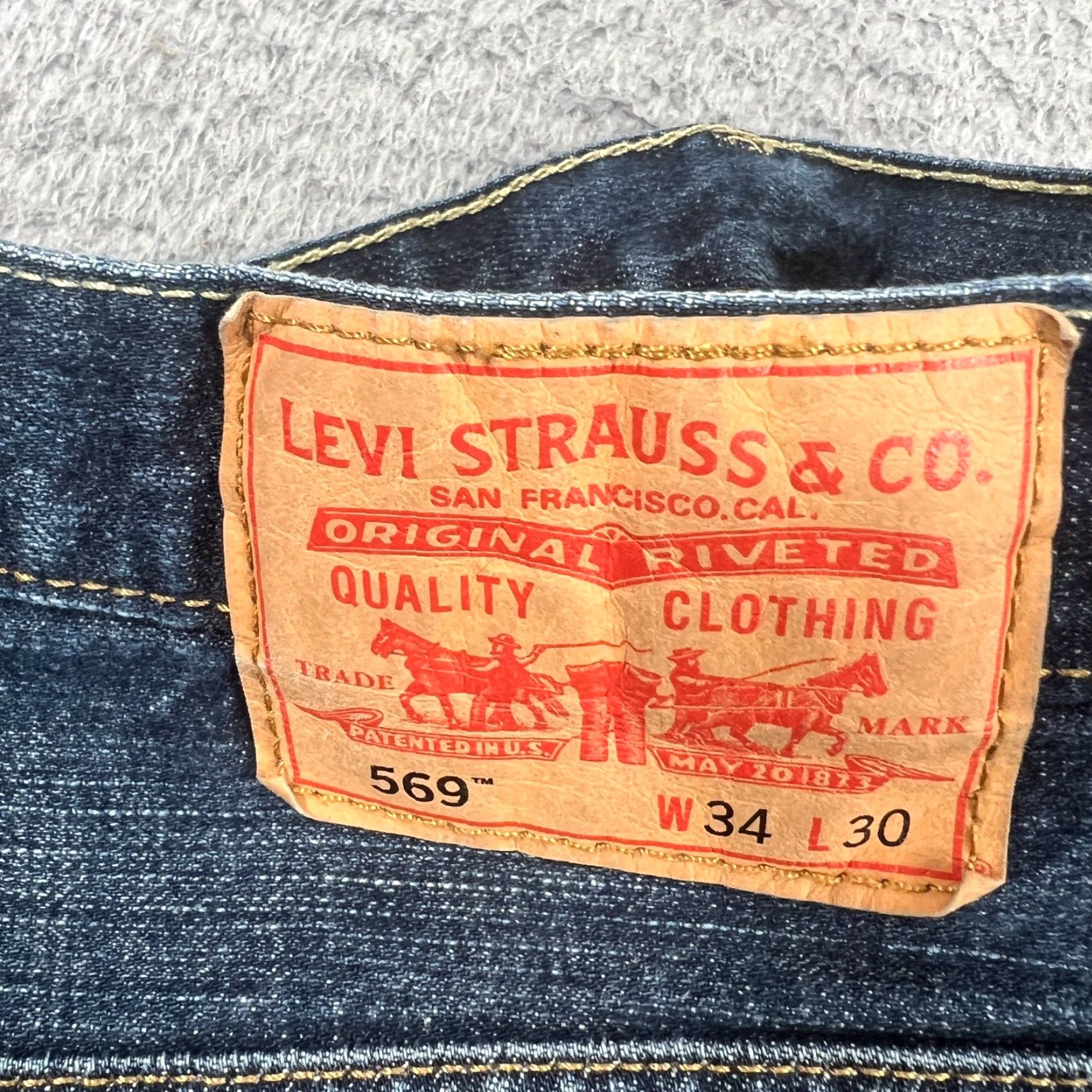 Levi's Levi's 569 Jeans Mens 36x28 Loose Fit Straight Leg Blue Dark Wash Size US 34 / EU 50 - 7 Thumbnail