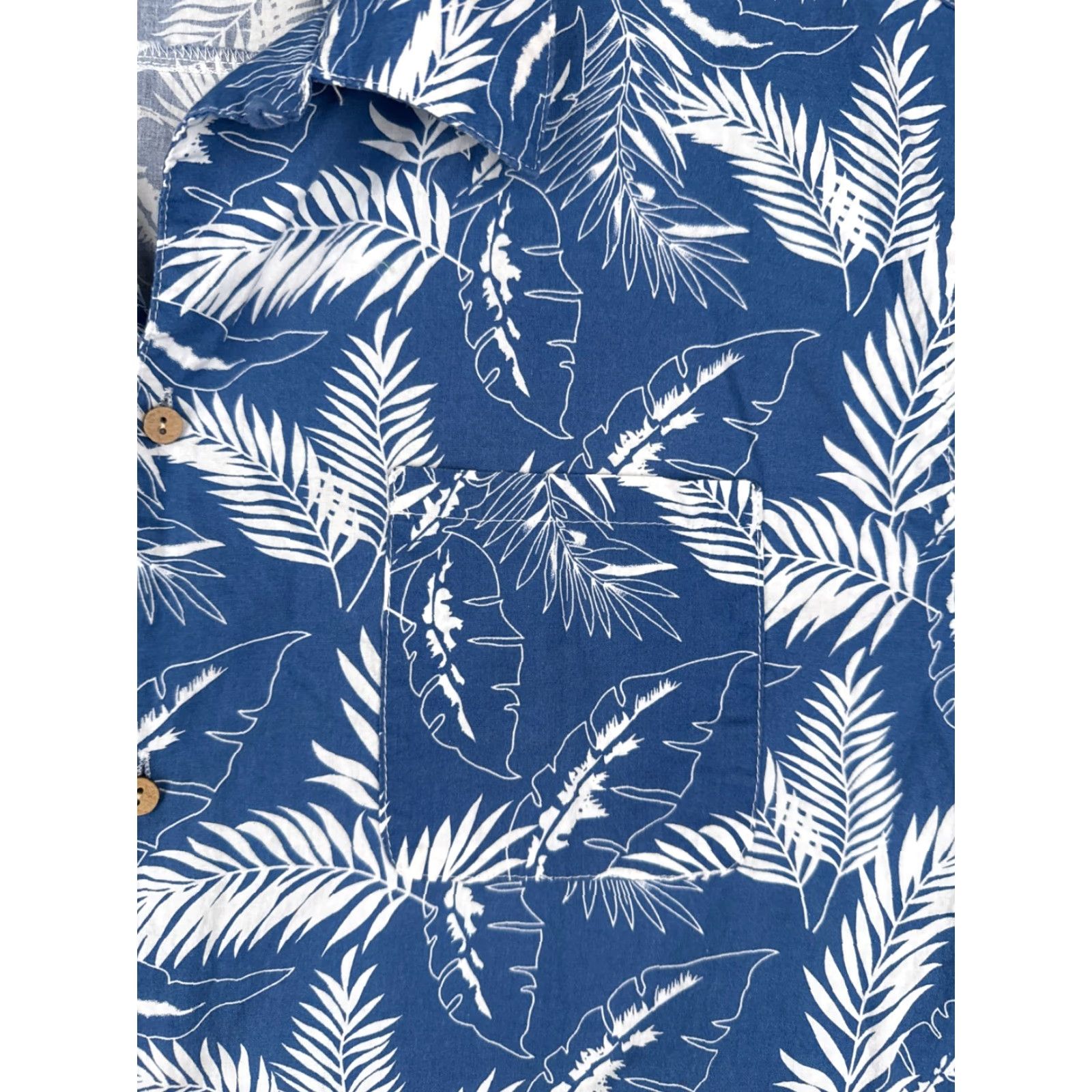 Vintage Coofandy Shirt Men 3XL Blue White Palm Leaf Print 100% Cotton Hawaiian Button-Up Casual Formal Size US XXL / EU 58 / 5 - 6 Thumbnail