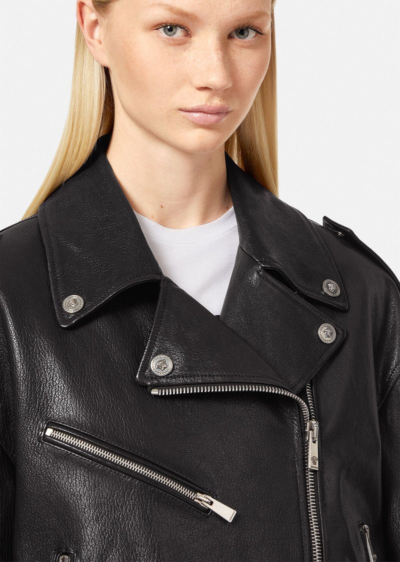 Versace o1y0226 Leather Biker Jacket in Black Size XS / US 0-2 / IT 36-38 - 2 Thumbnail