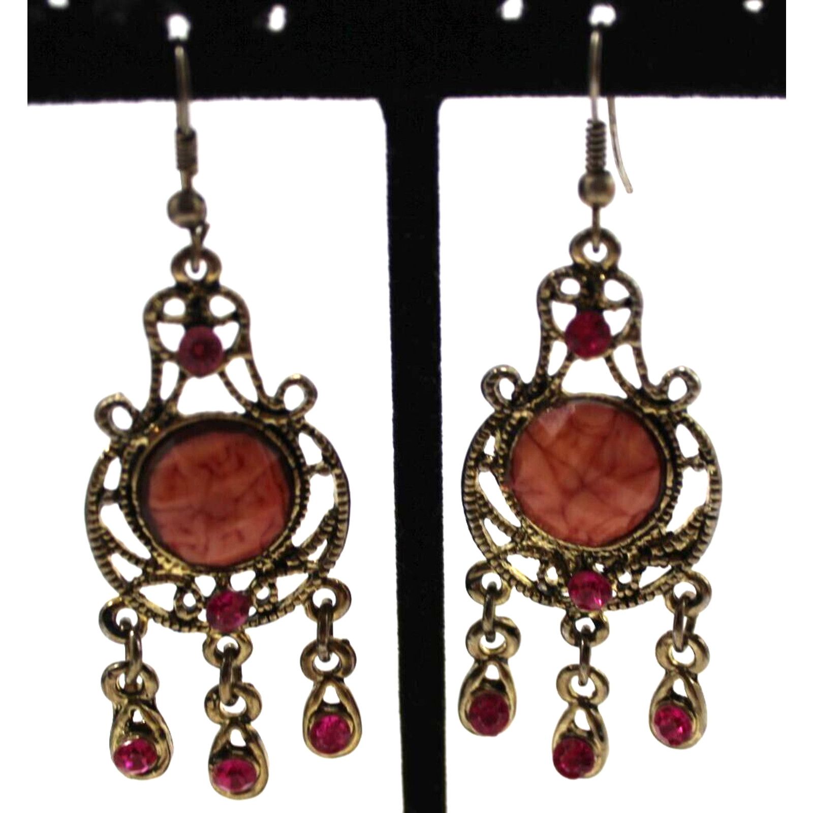 Other Vintage Pink Rhinestone Dangle Earrings • Goldtone •2" Drop Size ONE SIZE - 3 Thumbnail