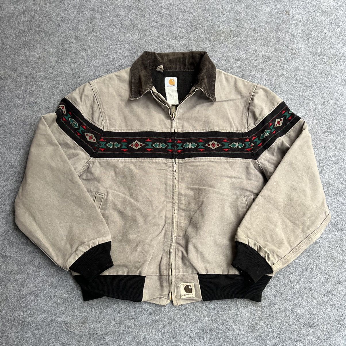 Rare💥Vintage Carhartt Aztec Off white Santa Fe Jacket J77CMT
