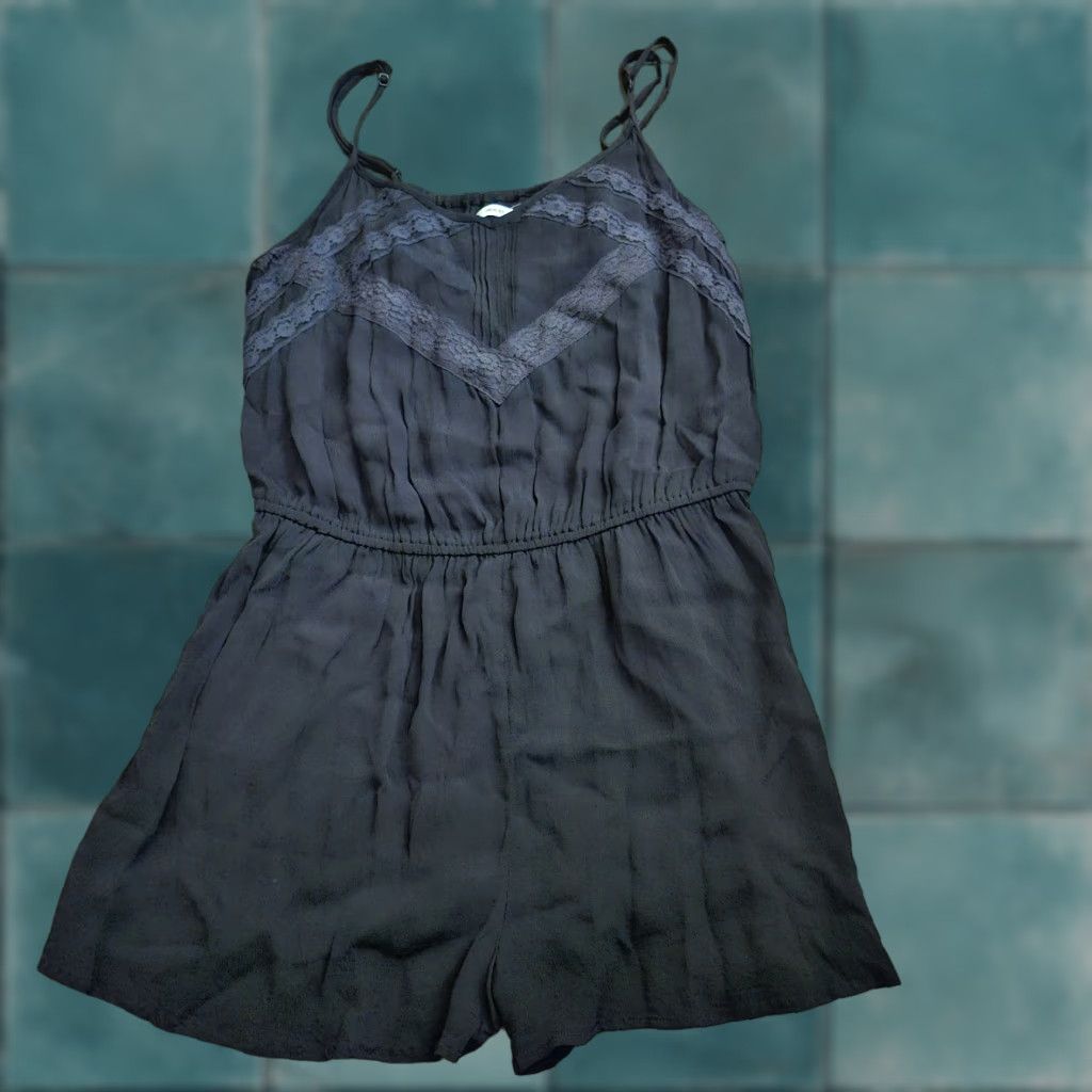 Vintage Kimchi Blue Romper Womens Large Black Lace Trim Sleeveless Elastic Waist Romper Beach Summer 2010s Womens Size 36" / US 14 / IT 50 - 1 Thumbnail