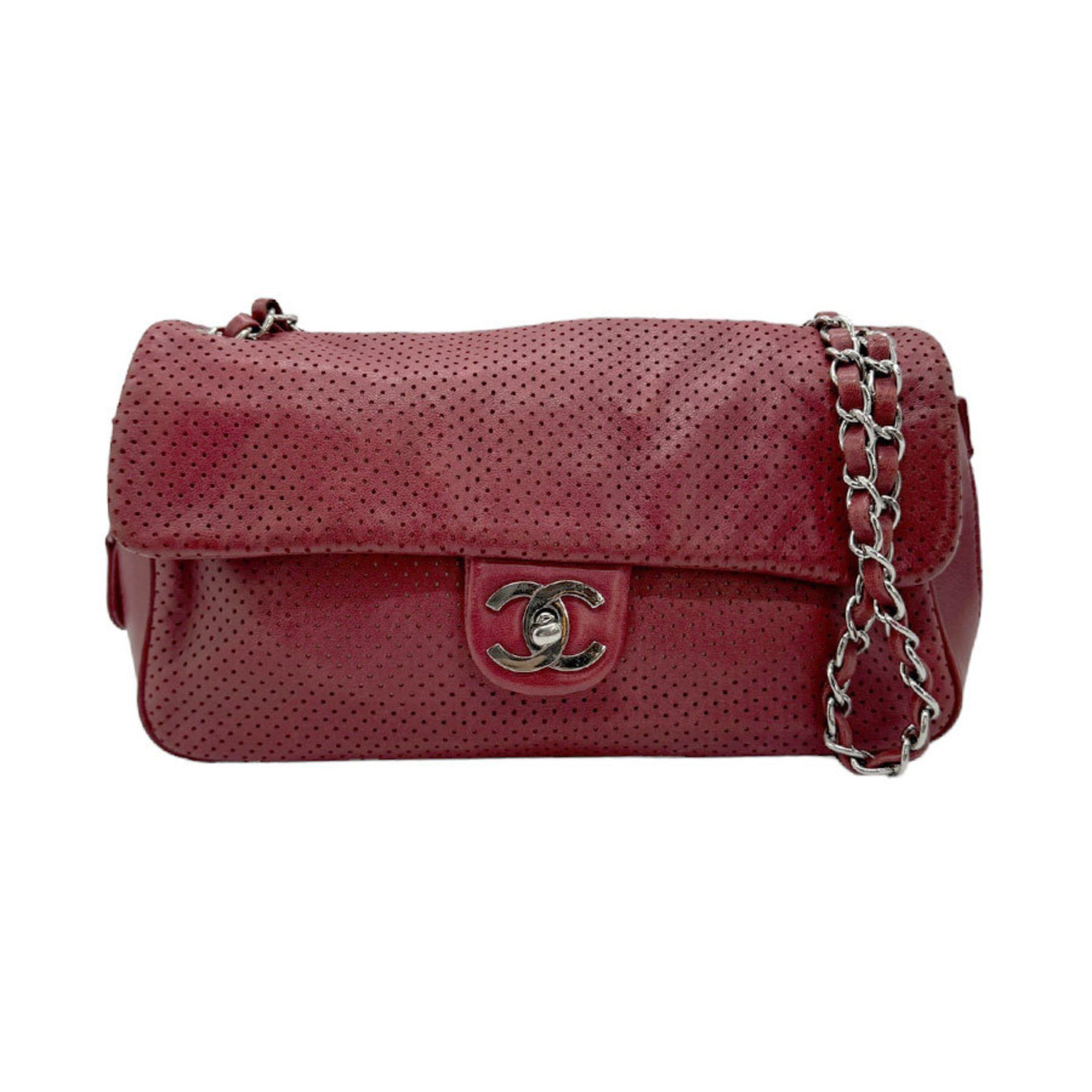 image of Chanel Shoulder Bag Leather Red Women's Z0770 in Red Color