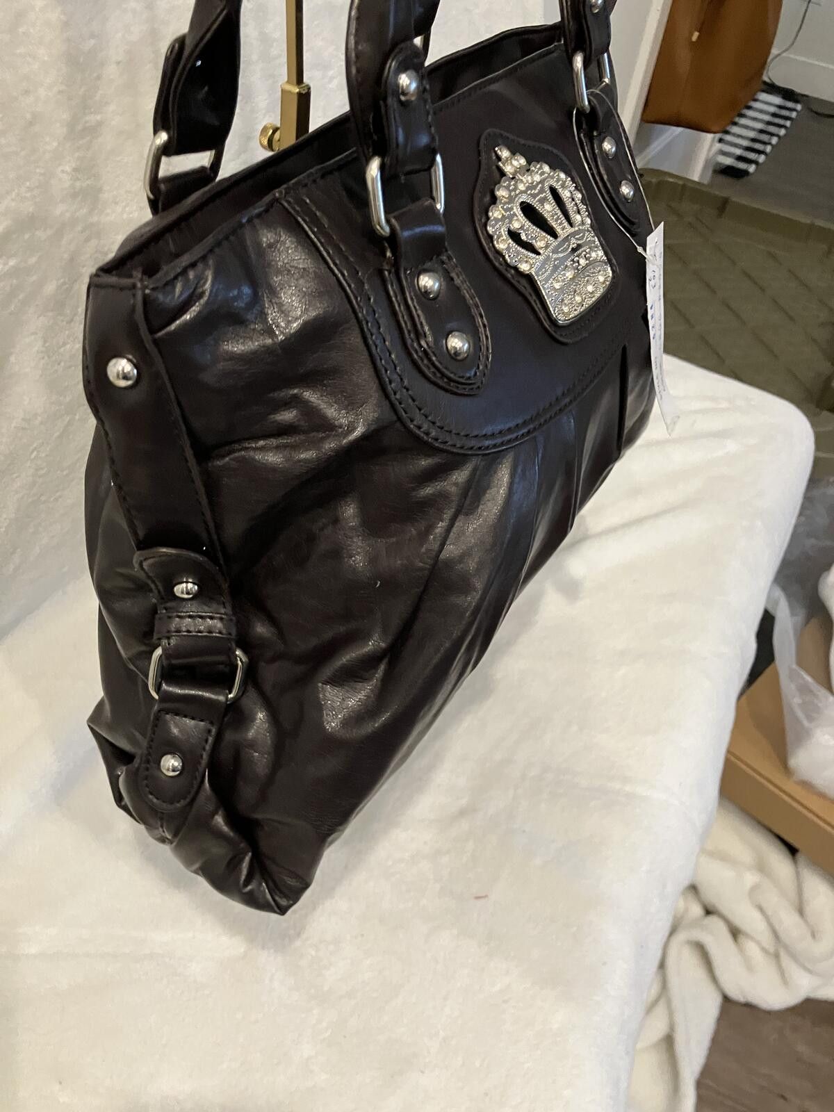 Unknown London NWT Black Handbag with Decorative Crown Accent Size ONE SIZE - 5 Thumbnail