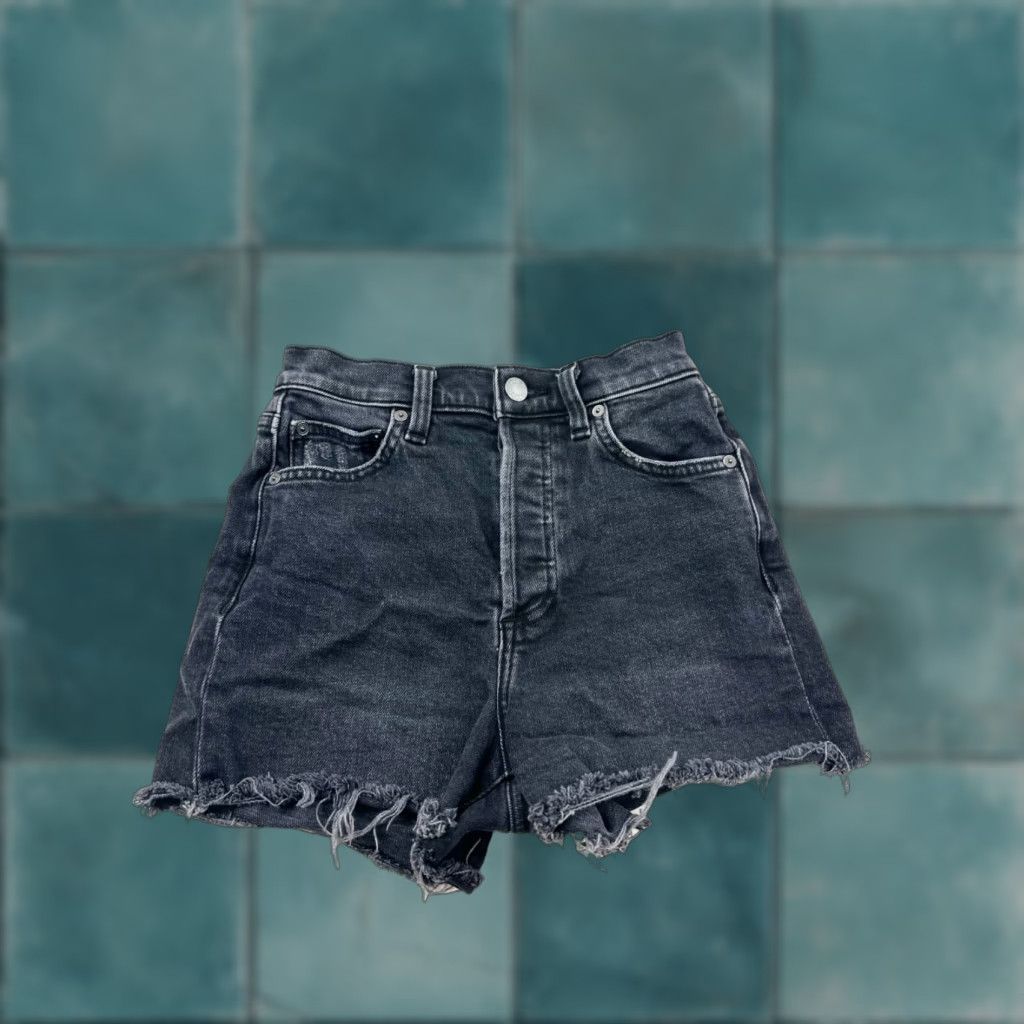 Denime Denim Forum Shorts Womens 23 Black Boyfriend High Rise Frayed Hem Button Fly 5-Pocket Denim Cotton Spring Summer Walking Mens Womens Boys Girls Size 40" / US 18 - 1 Thumbnail