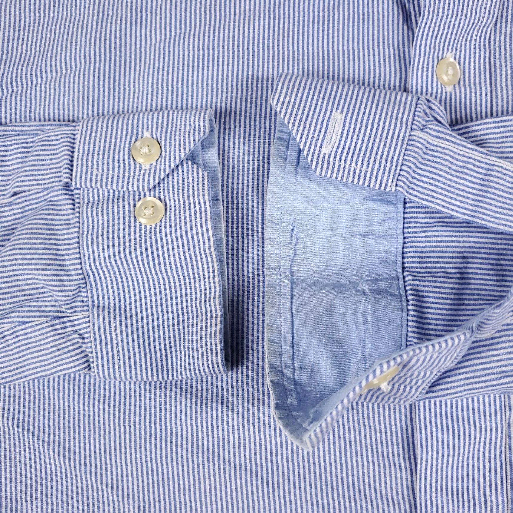 Nautica Nautica Dress Shirt Mens 16.5 Blue Striped Button Up Long Sleeve, Business Casual, 100% Cotton, Classic Preppy, Mens Size 42R - 3 Thumbnail