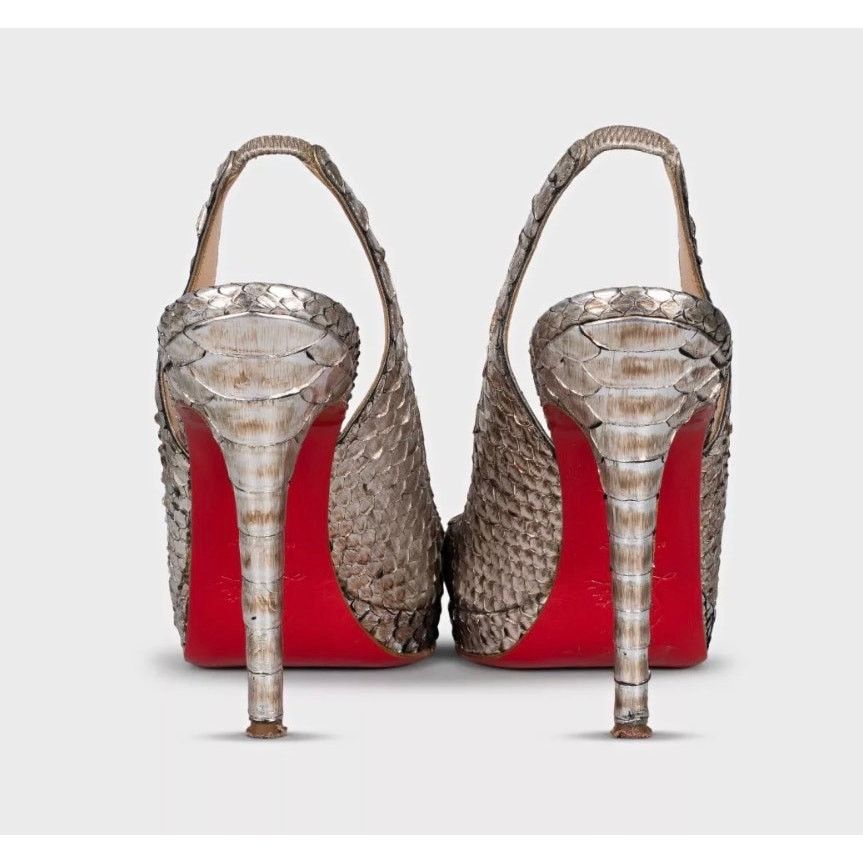 Christian Louboutin Christian Louboutin Silver Snakeskin Slingback Heels Sz.37 Size US 6 / IT 36 - 4 Thumbnail