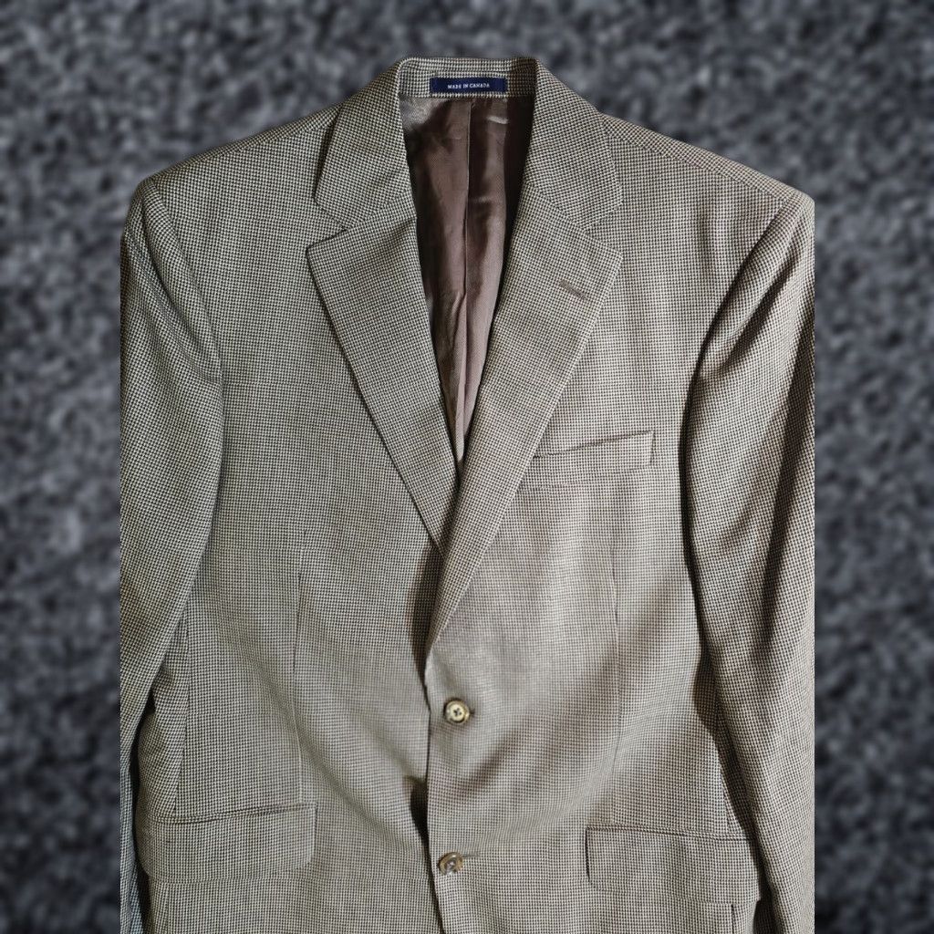 Cremieux Daniel Cremieux Collection Tan Houndstooth Loro Piana 100% Wool Men's Size 40R - Suit, Regular? Size 40R - 1 Thumbnail