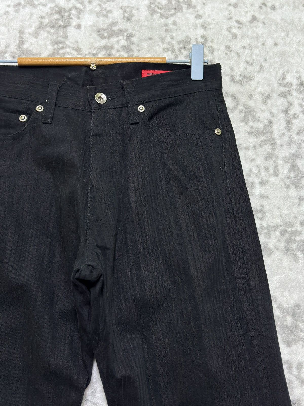 Japanese Brand Flare Semantic Design Pinstripes Zipper Pocket Denim Pant Size US 27 - 5 Thumbnail