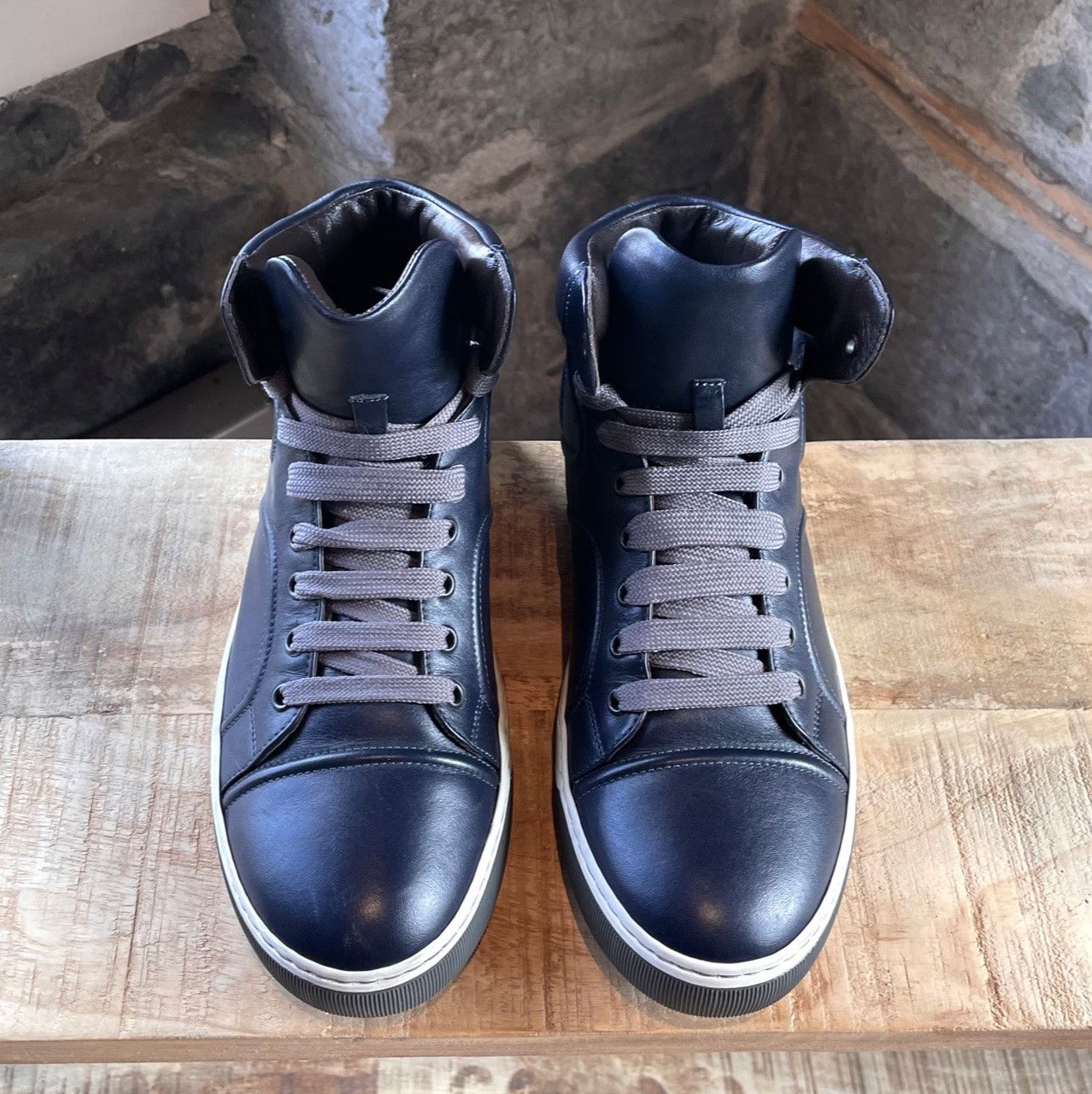 Lanvin Lanvin Navy Leather High Top Sneakers Size US 8 / EU 41 - 2 Thumbnail