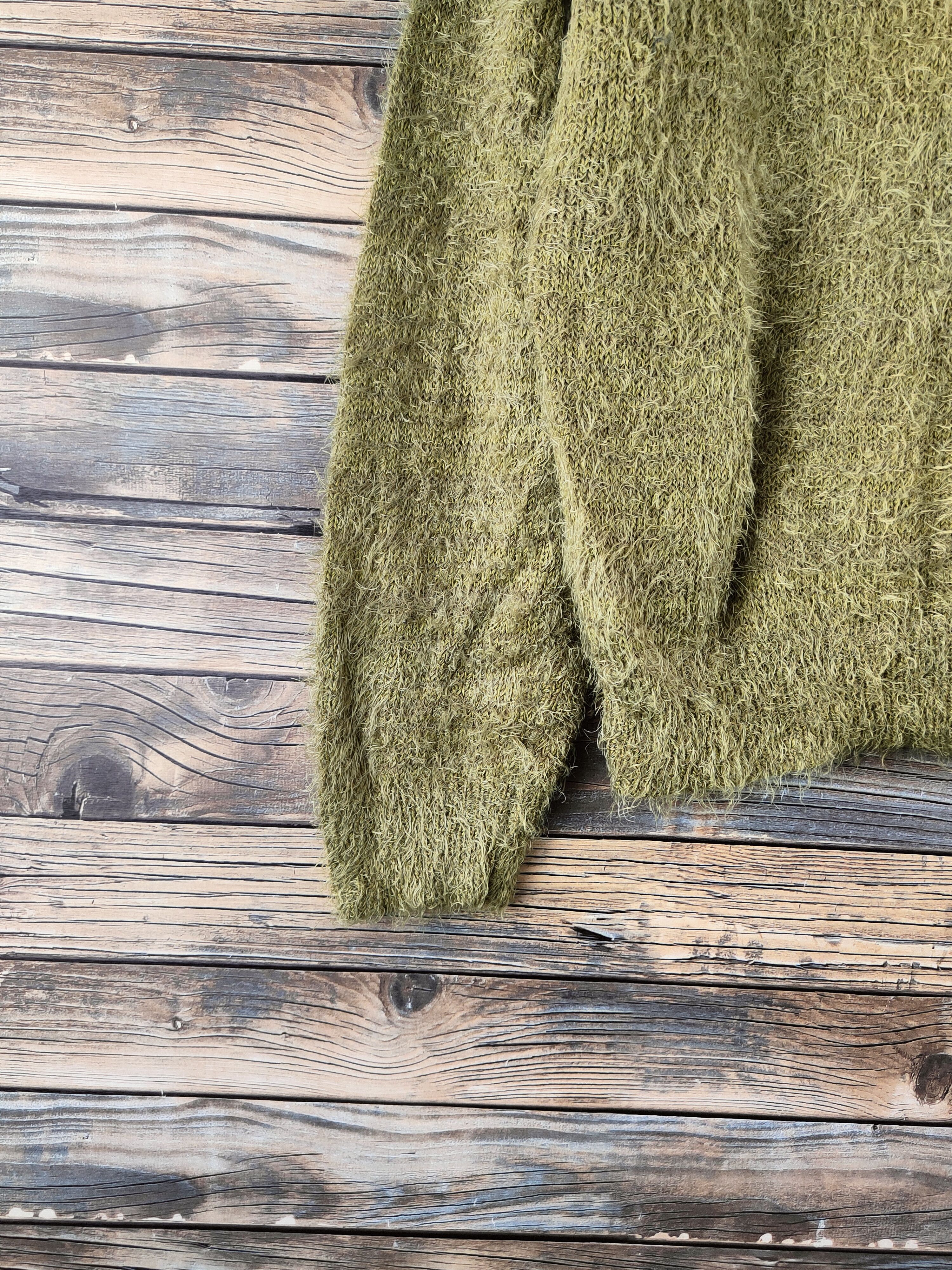 Japanese Brand DL Mouvoir Femme Green Fur Mohair Knitwear #46-930 Size L / US 10 / IT 46 - 4 Thumbnail