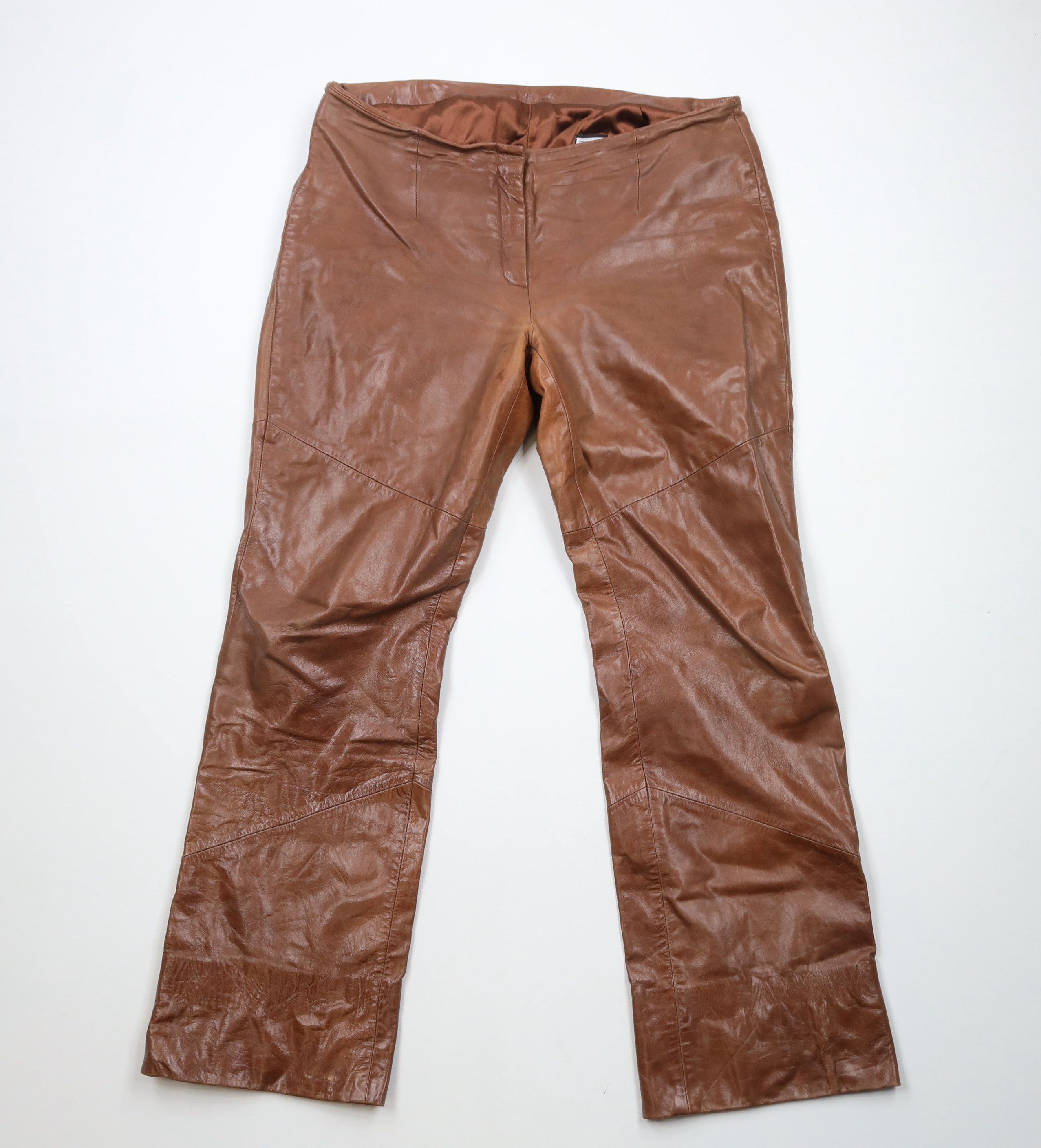 Vintage Vintage 90s Streetwear Pelle Leather Flared Pants Brown Size 36" / US 14 / IT 50 - 1 Thumbnail