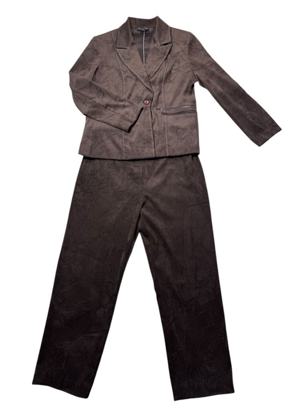 Other Vintage Courtenay Brown Faux Suede Blazer Pants Suit Size 8 Size M / US 6-8 / IT 42-44 - 2 Thumbnail