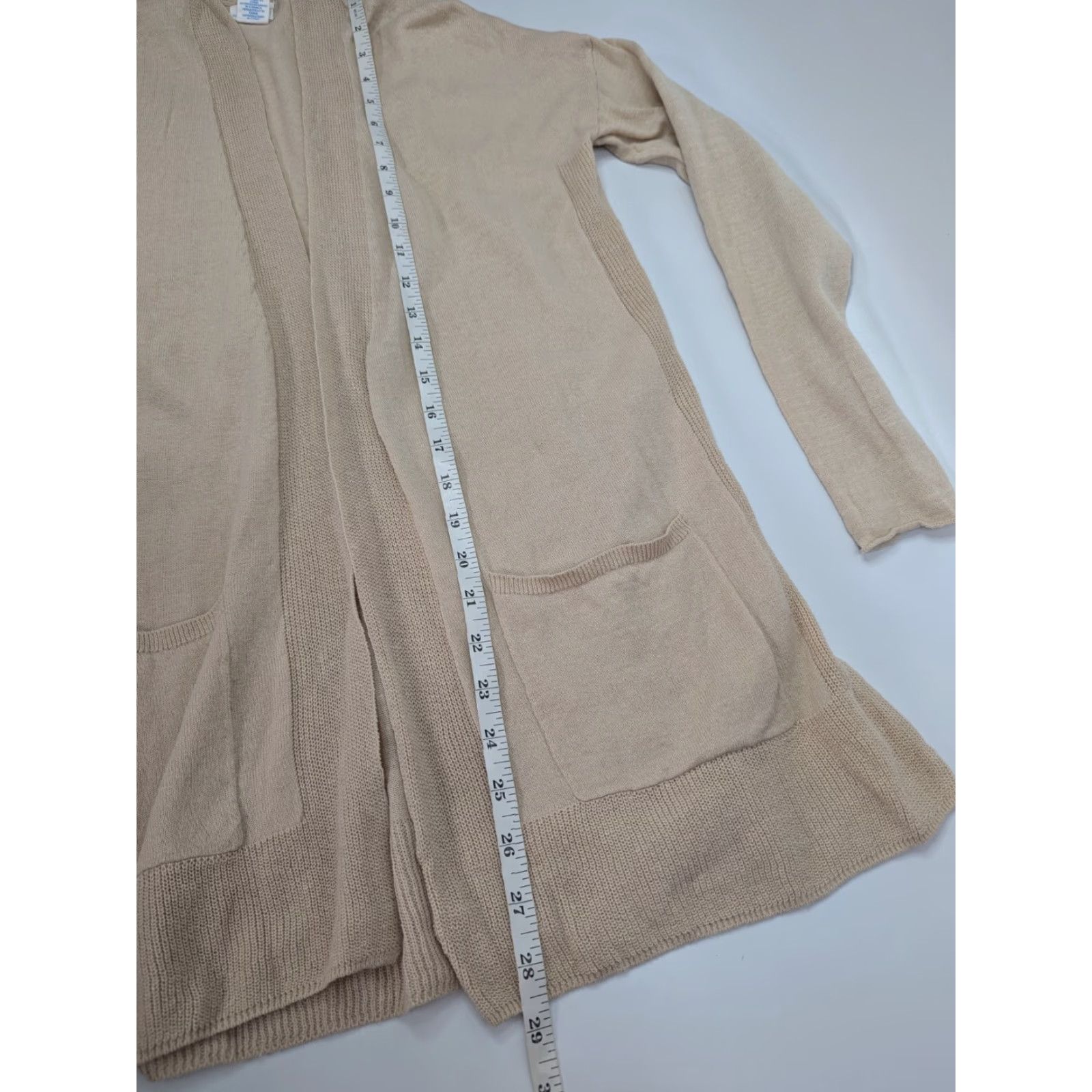 Vintage Sigrid Olsen Cardigan Women's Linen Cotton Blend Beachy Open Sweater Size S Beige Long Sleeve Pockets Size S / US 4 / IT 40 - 4 Thumbnail