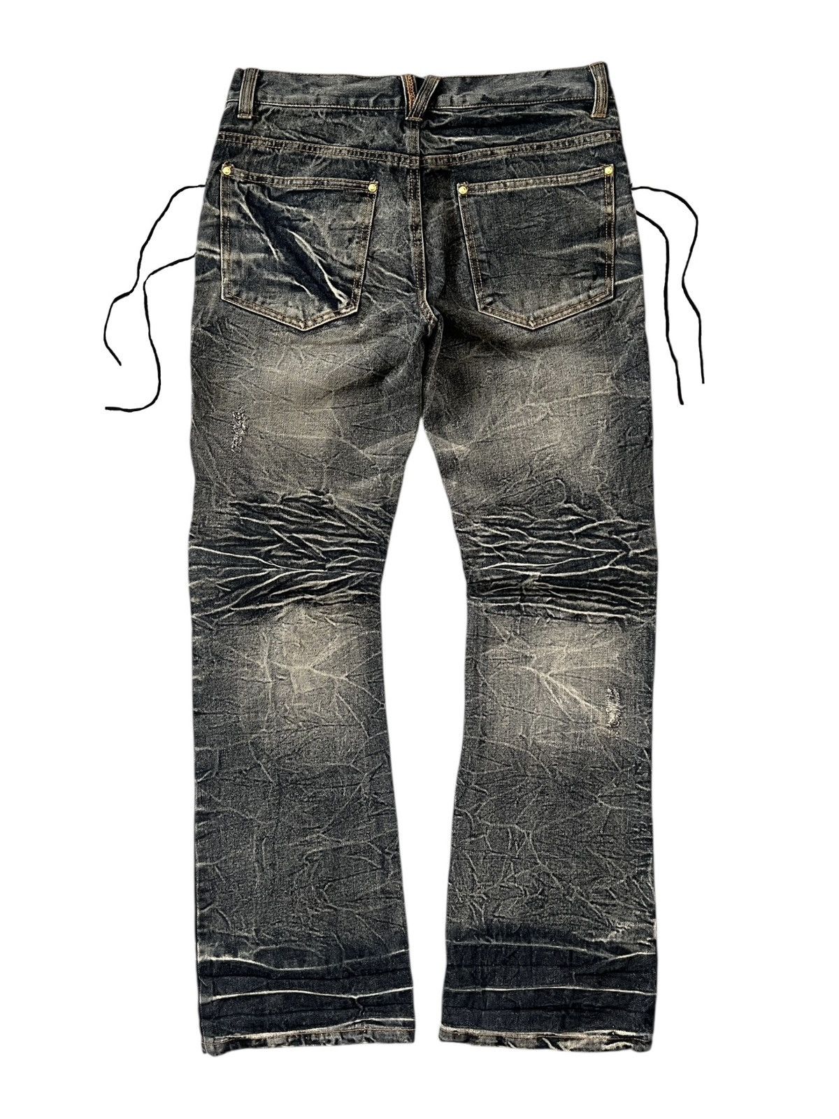 Obelisk Black Baccara 🇯🇵 Lace Distreessed Flare Denim Size US 33 - 2 Thumbnail