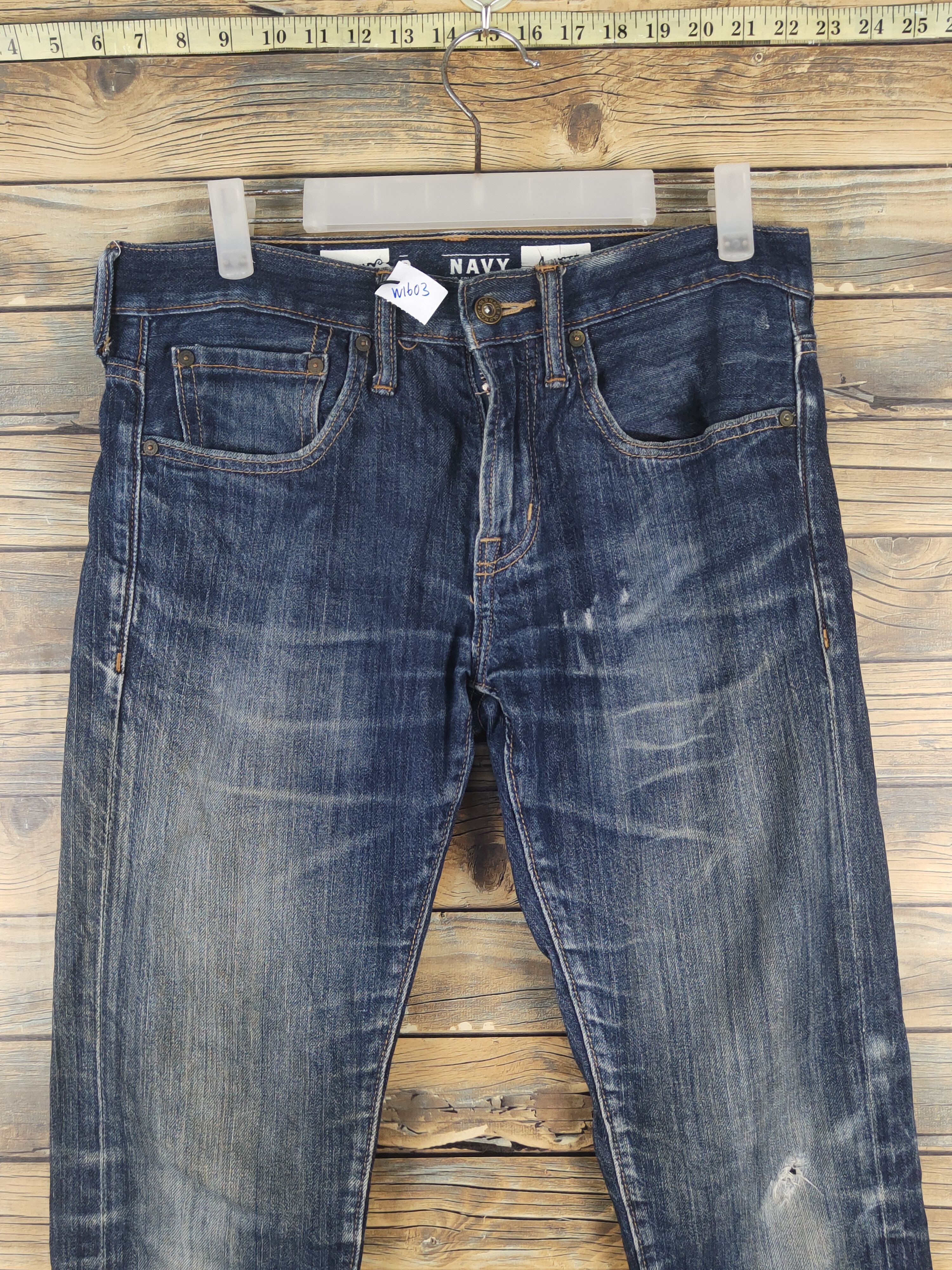 Vintage Old Navy Dark Blue Distressed Ripped Skinny Jeans #W1603 Size US 31 - 2 Thumbnail