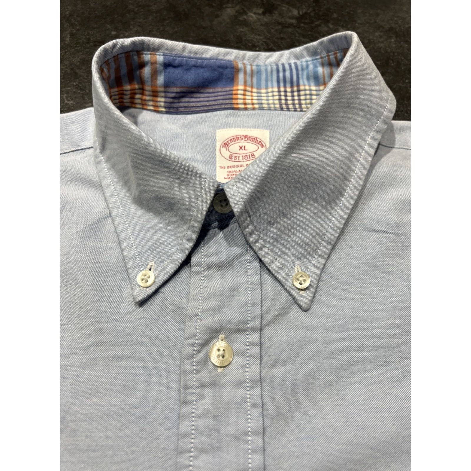 Brooks Brothers Brooks Brothers Blue Plaid Elbow Patch Long Sleeve Button Dress Shirt Men XL Size 46R - 4 Thumbnail