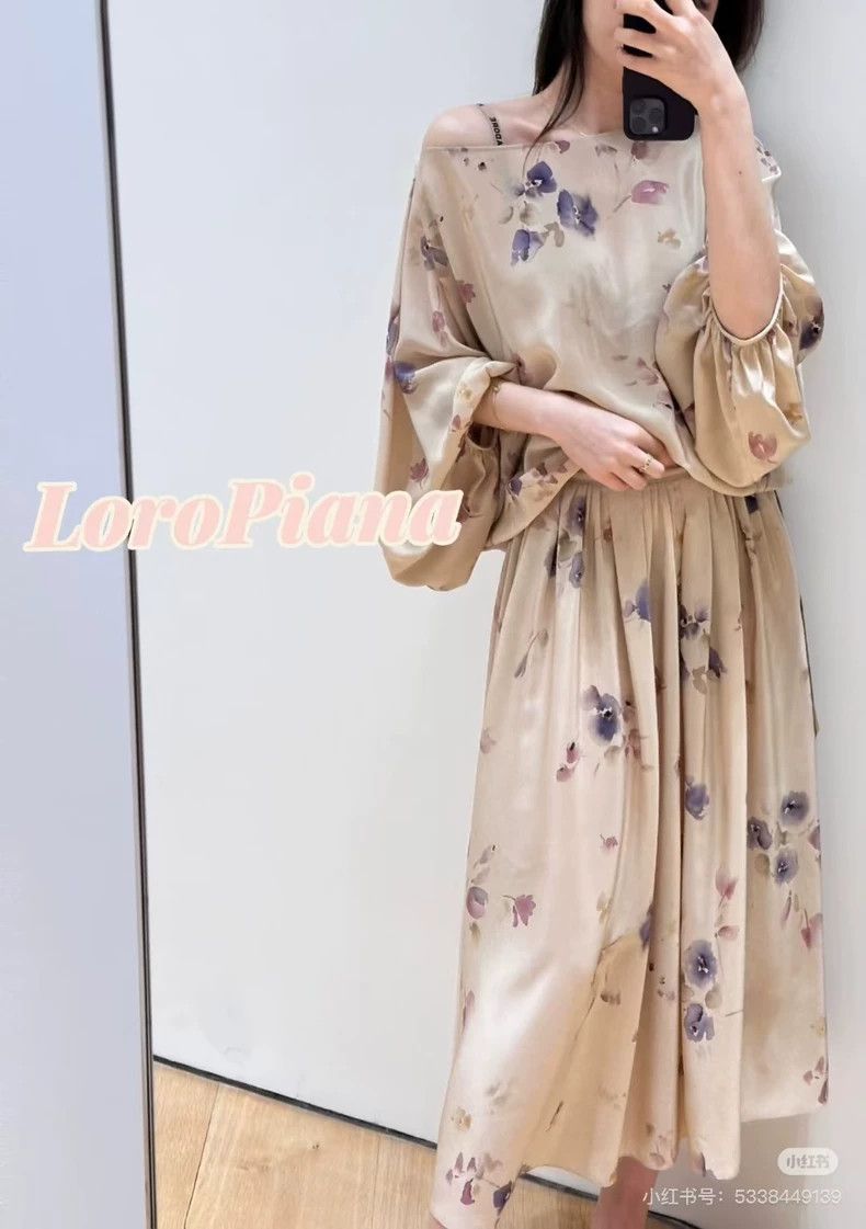 Loro Piana LORO PIANA Silk printed long sleeve shirt in nude color Size M / US 6-8 / IT 42-44 - 8 Thumbnail