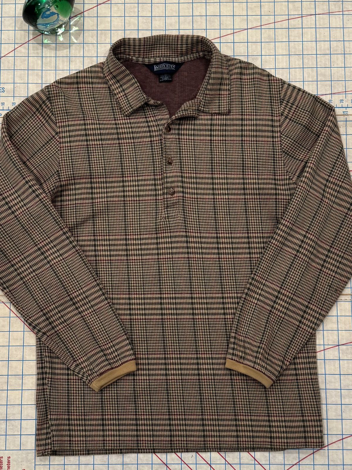 Lands' End Vintage Lands End Long Sleeve Polo Shirt Brown Checkered Size US M / EU 48-50 / 2 - 6 Thumbnail