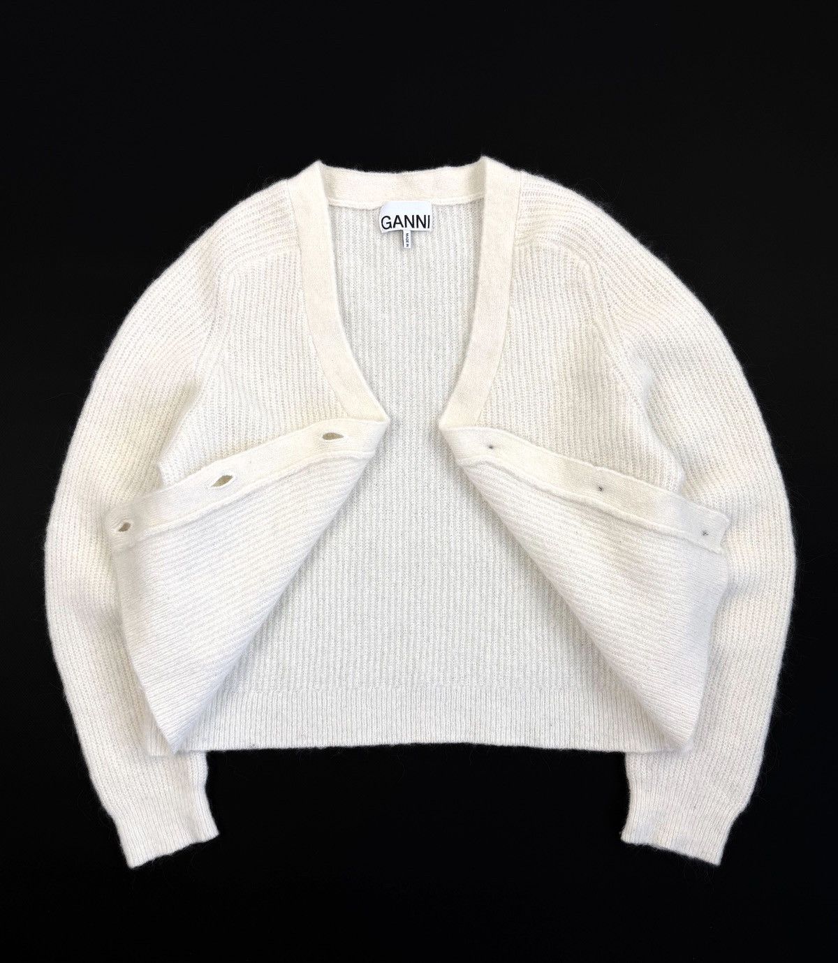 Ganni GANNI Alpaca Wool Knit Cardigan Cream Sweater Designer Size S / US 4 / IT 40 - 3 Thumbnail