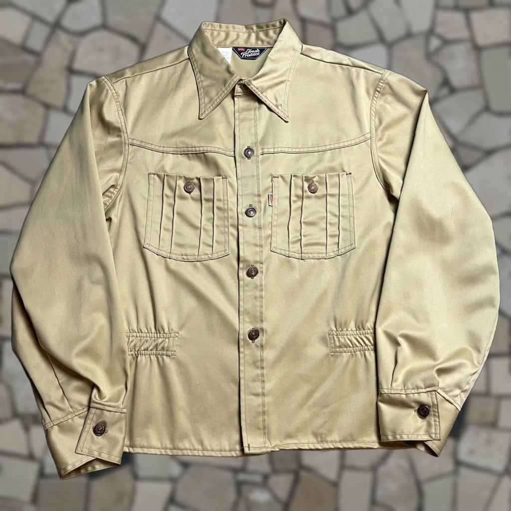 VINTAGE Levi's Fresh Produce Safari Jacket XL Carrot Label Men Button-Up Long Sleeve Beige