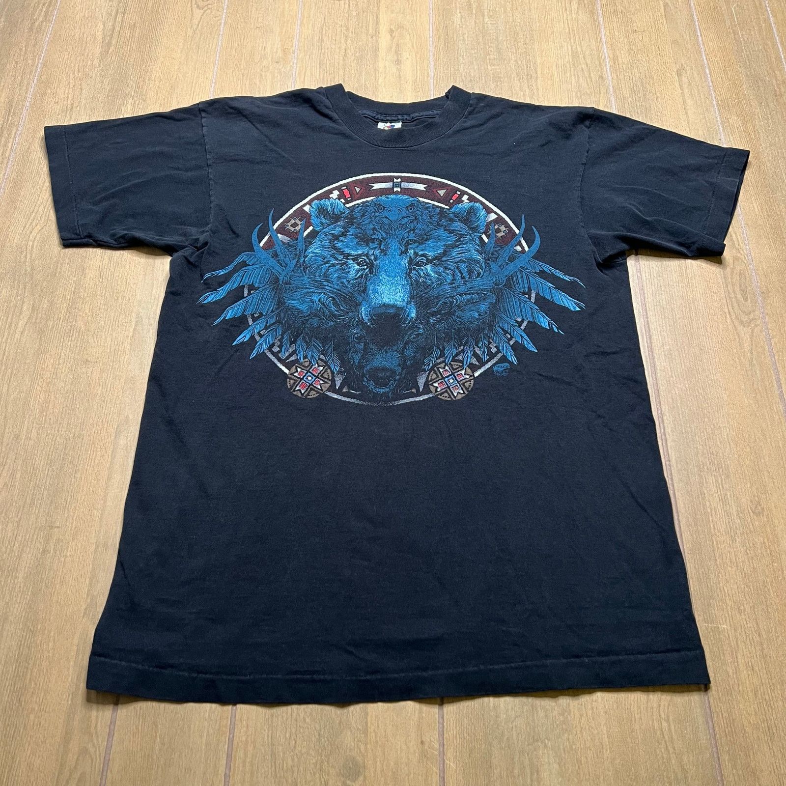 Fruit Of The Loom Vintage 90s Native Eagle Wolf Bear T-Shirt L USA Nature Size US L / EU 52-54 / 3 - 1 Thumbnail