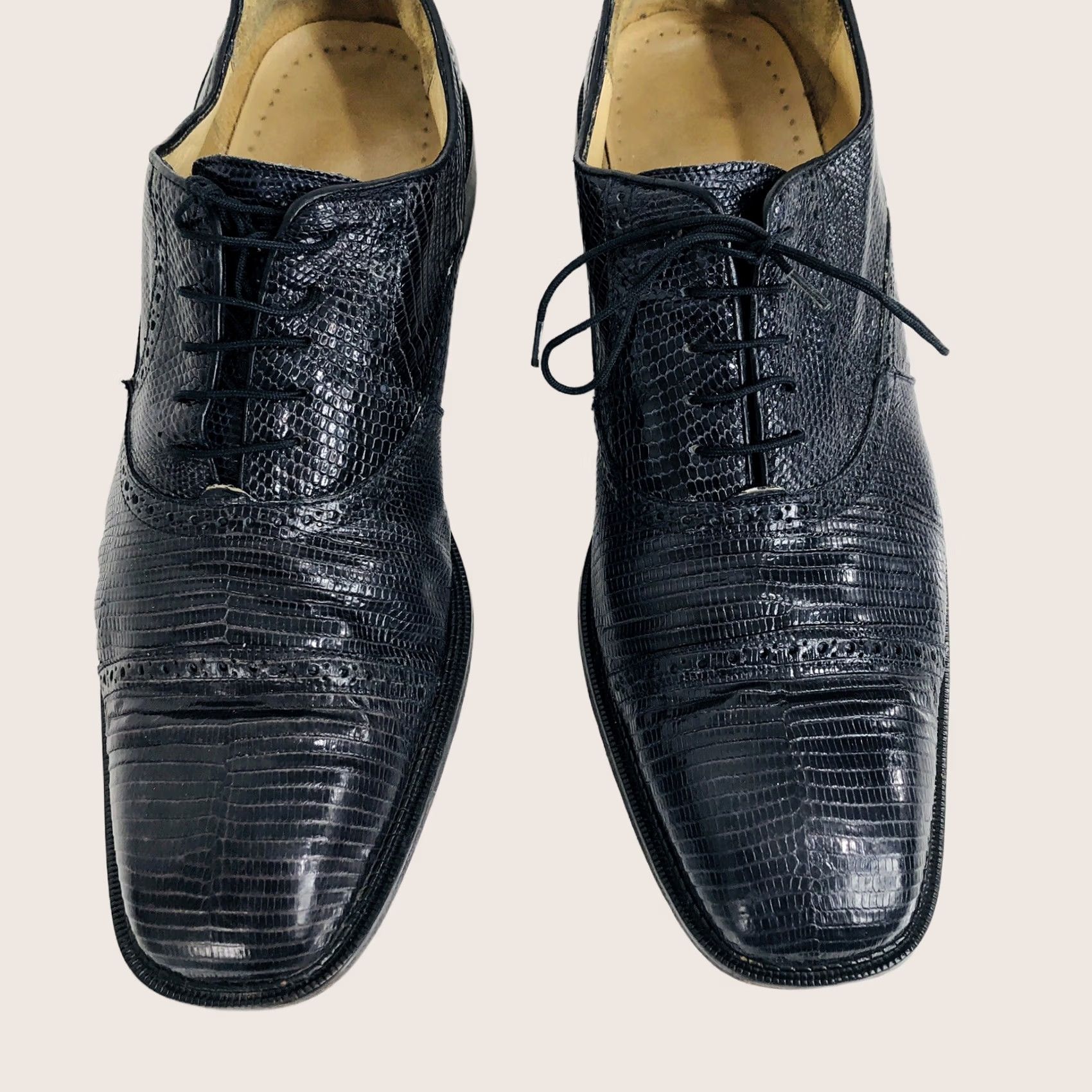 Vintage BELVEDERE STUDIO - Mens Dress Shoes Square Toe Cap Toe Lizard Upper Genuine Vintage 10.5 VERY DARK BLUE Size ONE SIZE - 1 Thumbnail