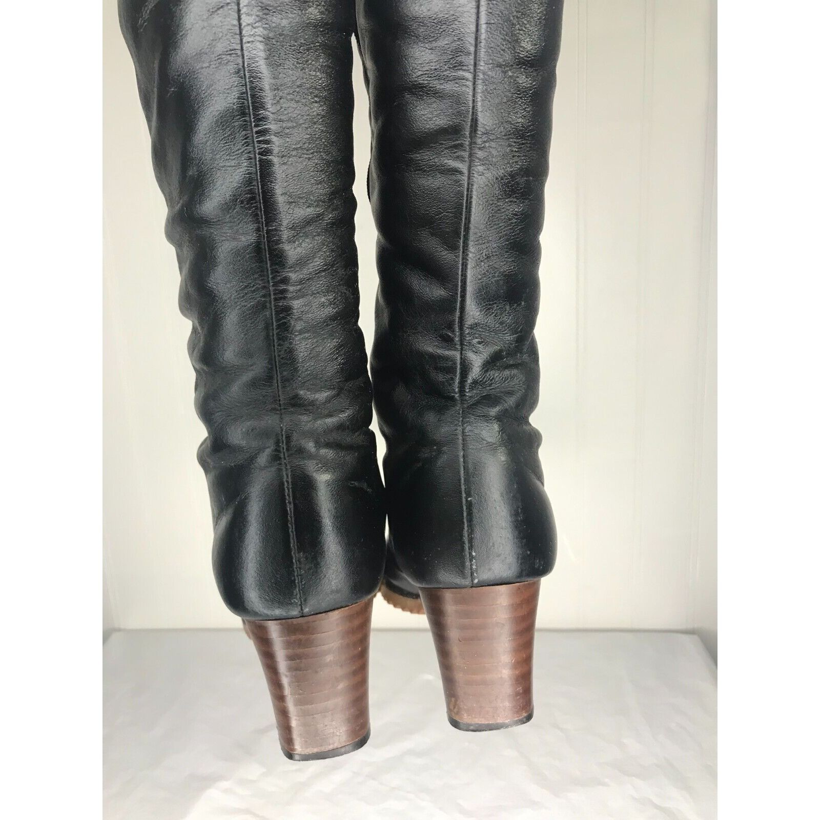 Vintage Vintage 1970s Cobbies Black Leather Block Heel Zipper Knee H Size US 6.5 / IT 36.5 - 6 Thumbnail