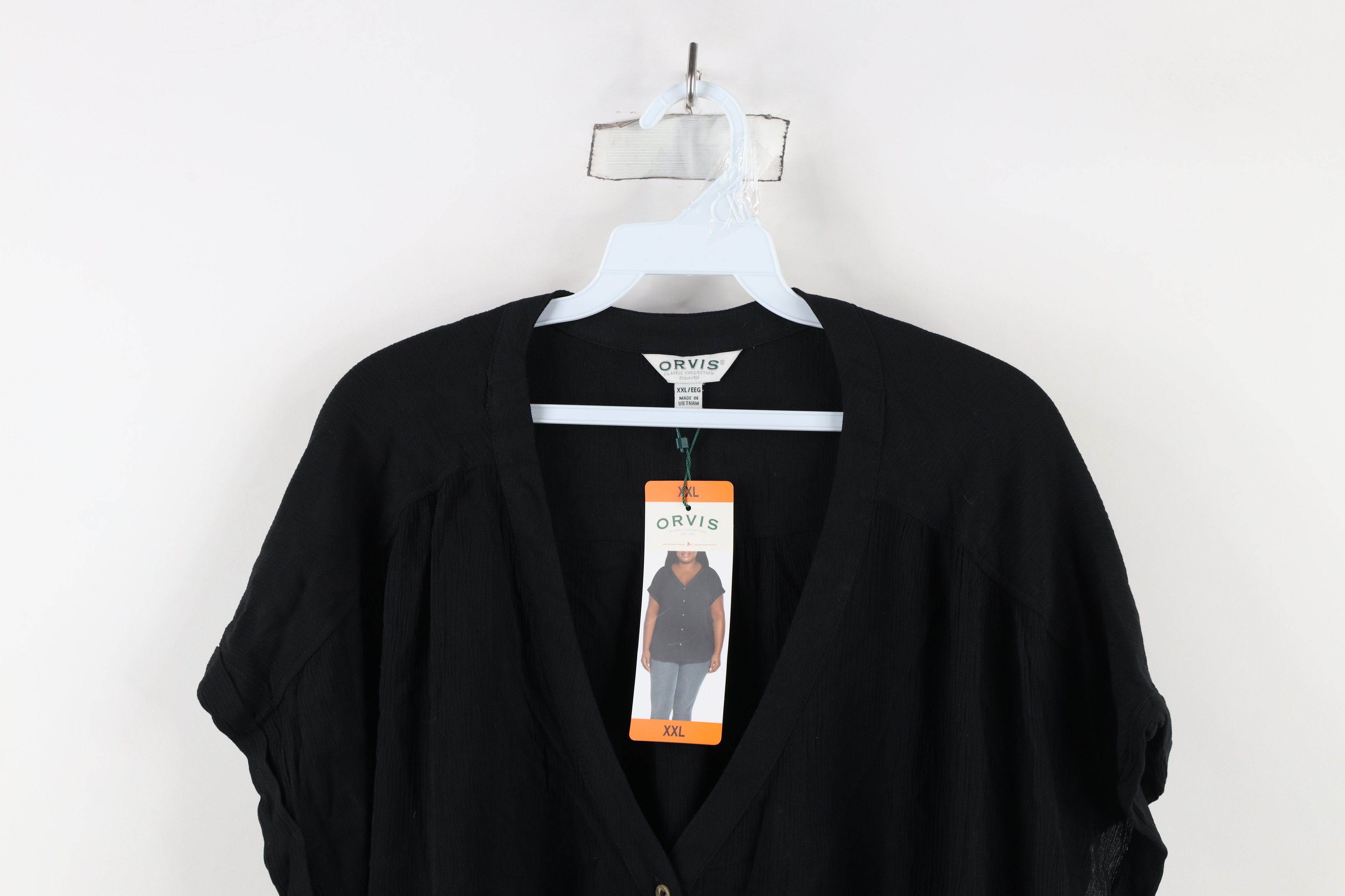 Orvis × Vintage New Orvis Blank Gauzy Rayon Button Shirt Blouse Top Black Size XXL / US 16-18 / IT 52-54 - 2 Thumbnail
