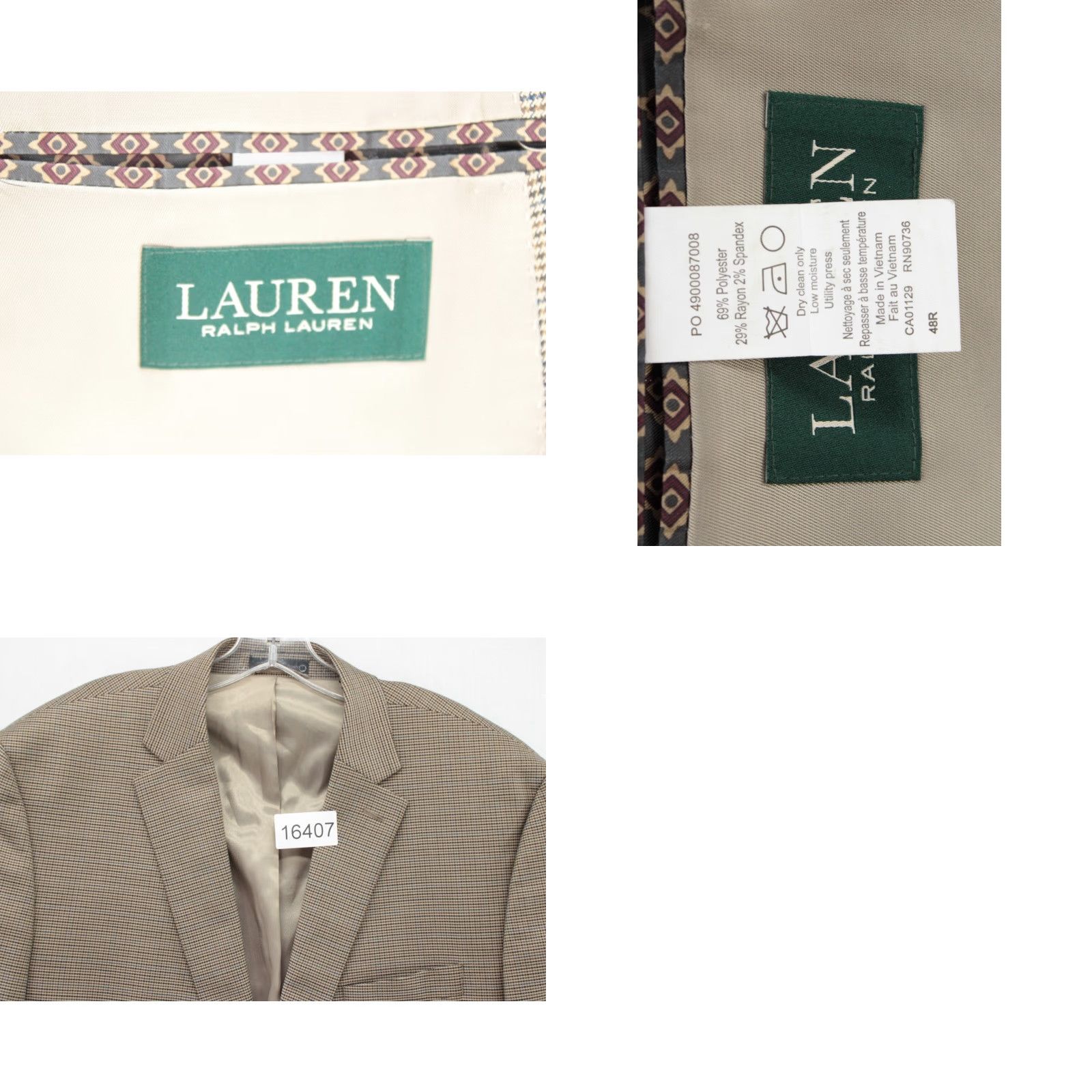 Ralph Lauren VINTAGE LRL Ralph Lauren Blazer Sport Jacket Mens 48R Brown Houndstooth Preppy Office Size 48R - 8 Thumbnail