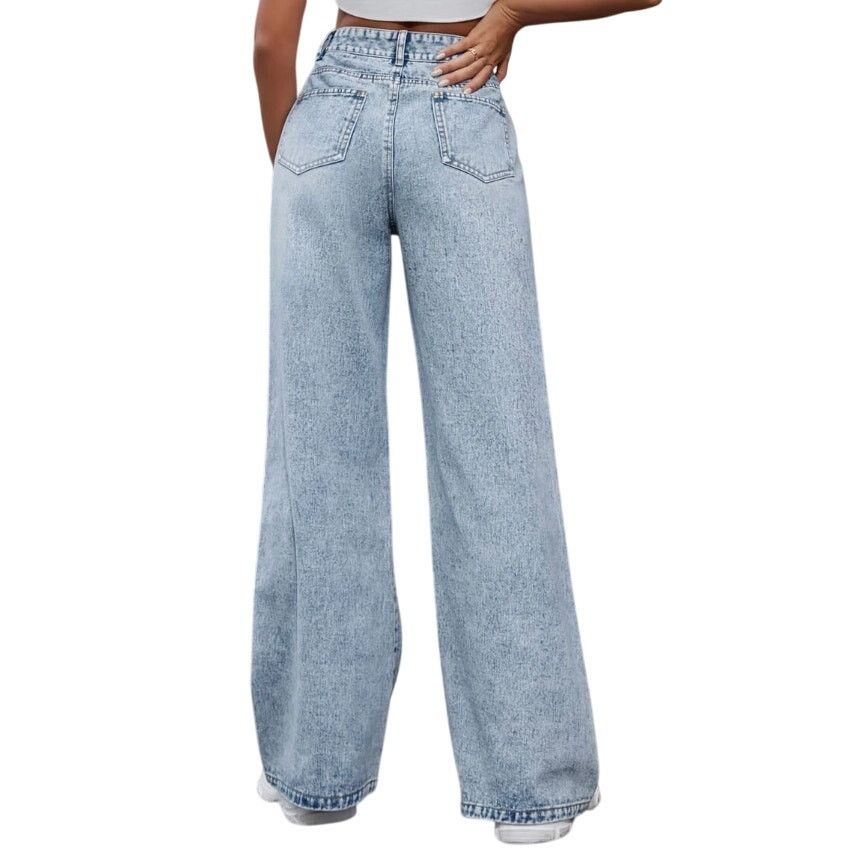 Shein High Waist Ripped Wide Leg Jeans in Blue, Size XXS/4 Size 27" / US 4 / IT 40 - 2 Thumbnail