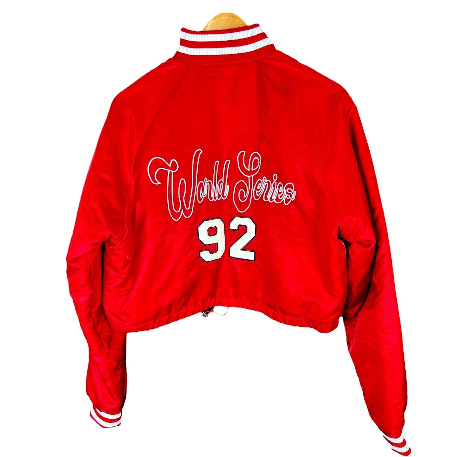 PrettyLittleThing Pretty Little Thing Cropped World Series Bomber Jacket NWT S Size S / US 4 / IT 40 - 1 Thumbnail