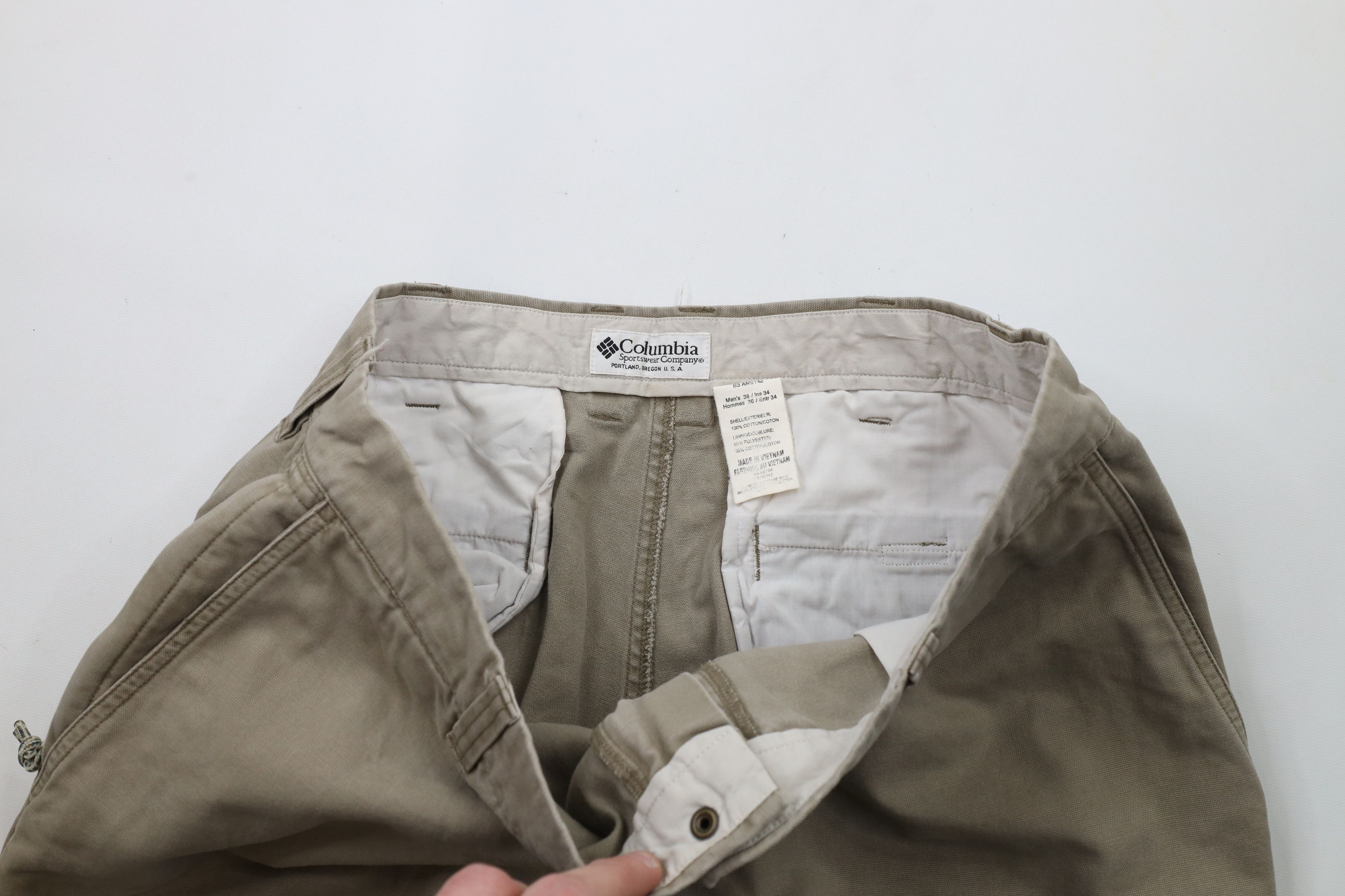 Columbia × Vintage Vintage 90s Columbia Spell Out Wide Leg Canvas Pants Beige Size US 36 / EU 52 - 9 Thumbnail