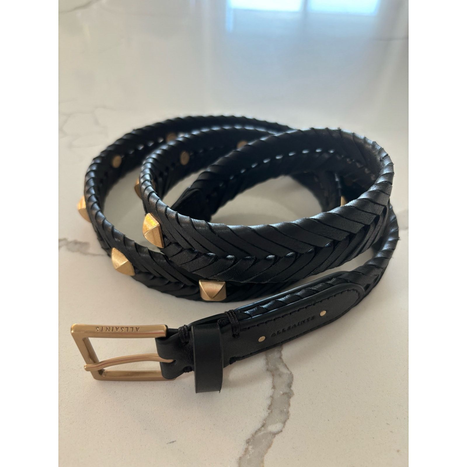 Allsaints All Saints Black Woven Belt with Gold Studs Size ONE SIZE - 1 Thumbnail