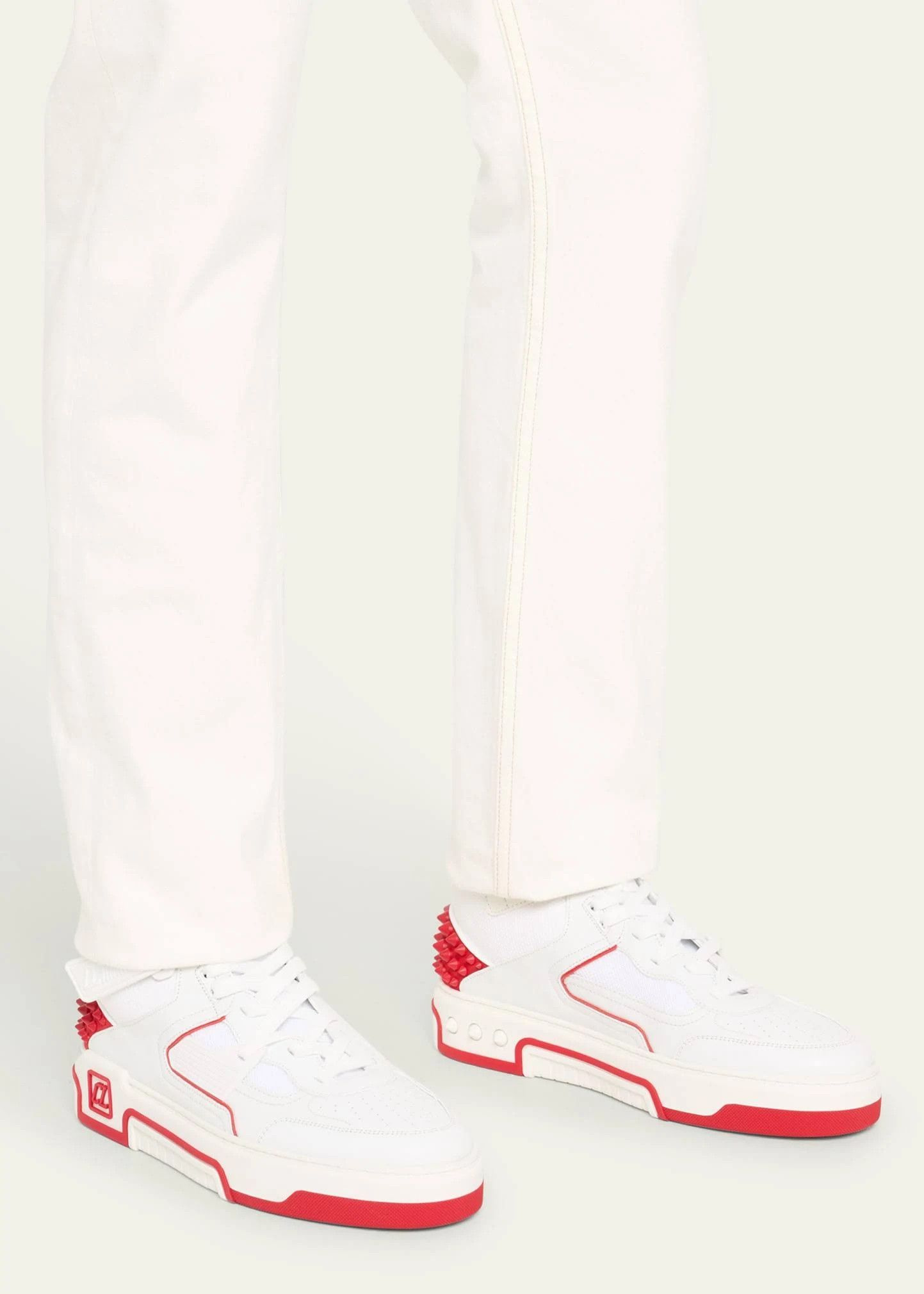 Christian Louboutin o1s1wg111024 Astroloubi Leather Sneakers in White & Red Size US 7 / EU 40 - 9 Thumbnail