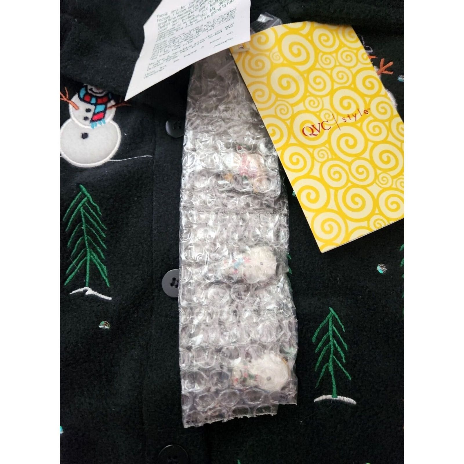 Quacker Factory Quacker Factory Womens Jacket S Black Fleece Christmas Long Sleeve Button Up Embroidered Snowmen Size S / US 4 / IT 40 - 4 Thumbnail
