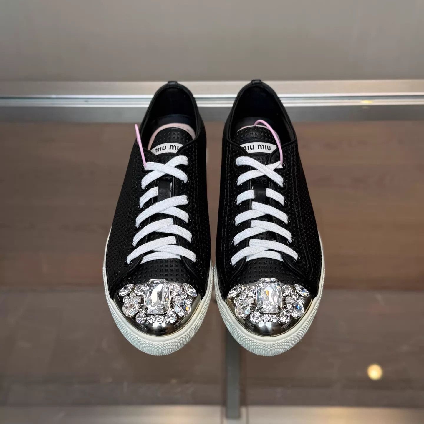 Miu Miu MIU MIU Rhinestone Leather Sneaker 38.5 99 Size US 8 / IT 38 - 5 Thumbnail