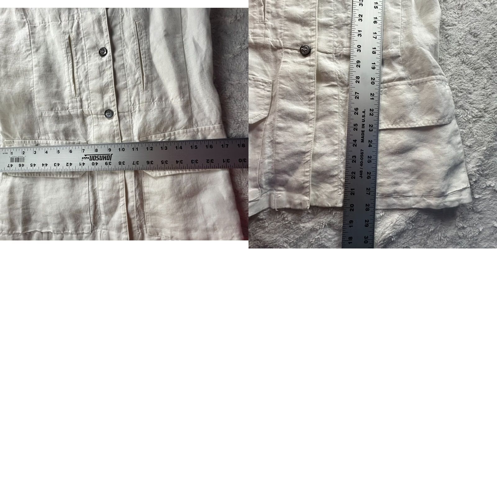 Vintage Victoire Womens 100% Linen Button Front Basic Jacket Size 38 Ivory Long Sleeve Size XS / US 0-2 / IT 36-38 - 8 Thumbnail