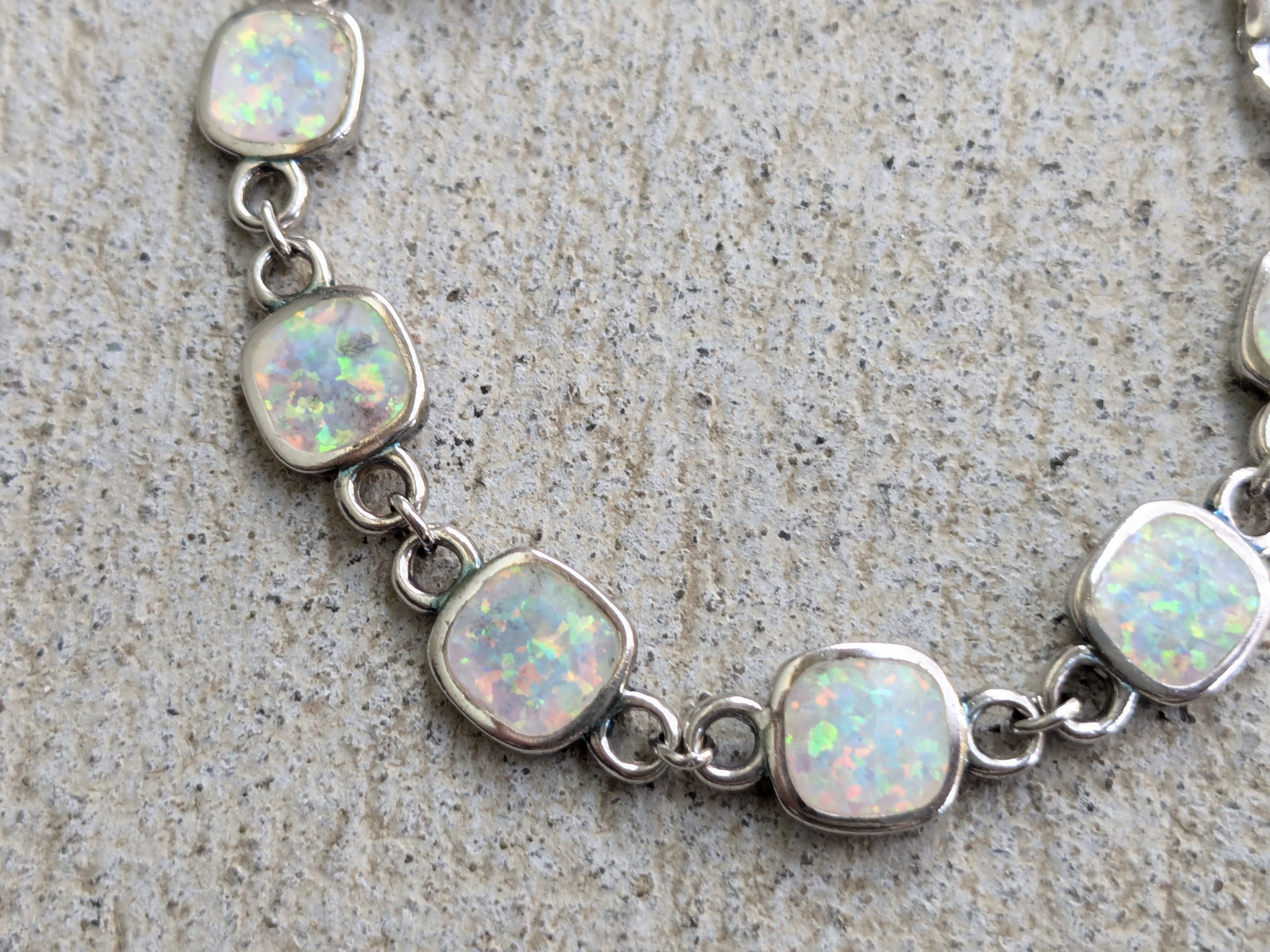 Jewelry Vintage Sterling Silver Bracelet Opal Chain 7.75" Y2K Size ONE SIZE - 6 Thumbnail