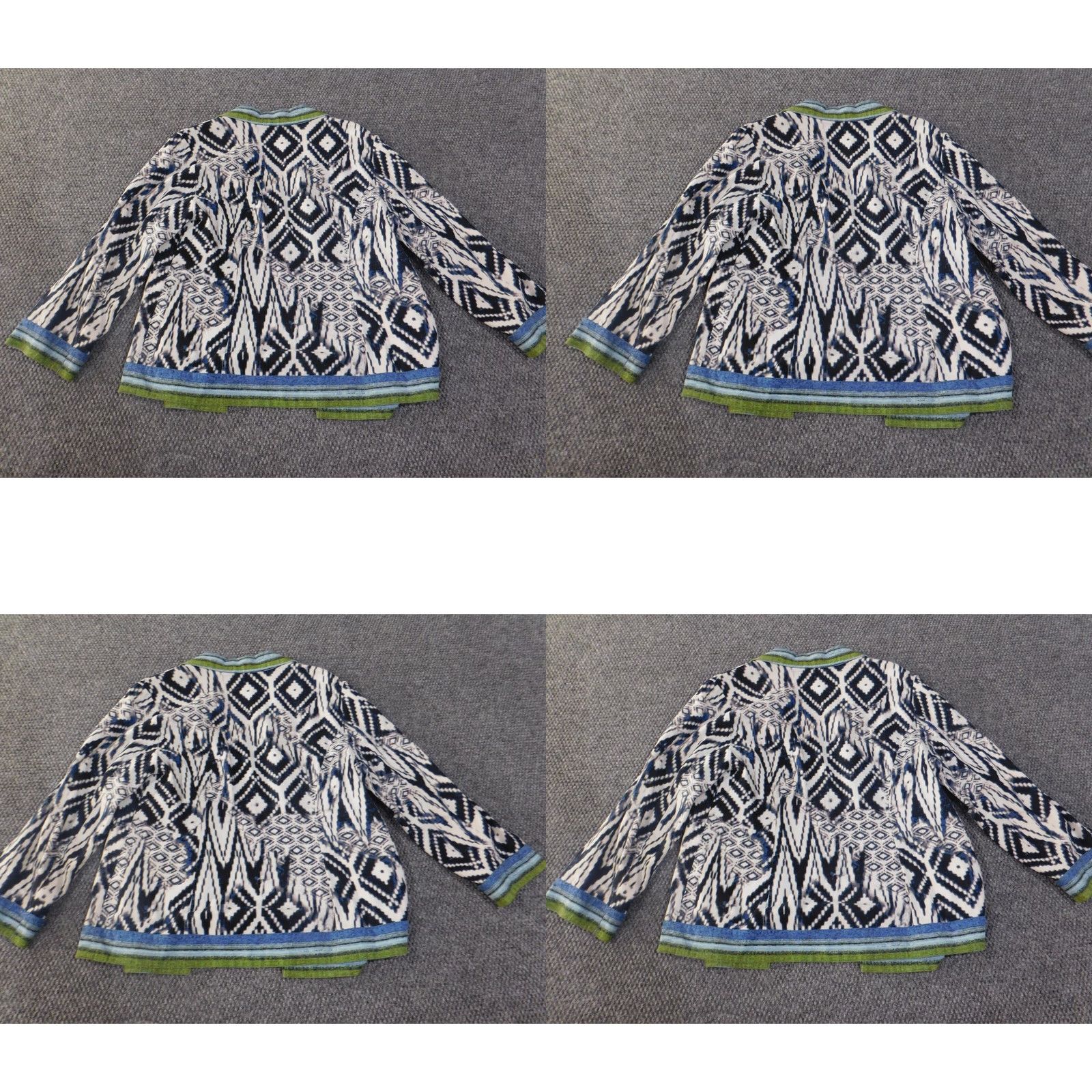 Vintage Chicos Blouse Shirt Womens Blue Geometric Linen Rayon Open Shawl Collar Casual Designer Top Size 1 Regular Vintage No Buttons Size XS / US 0-2 / IT 36-38 - 8 Thumbnail