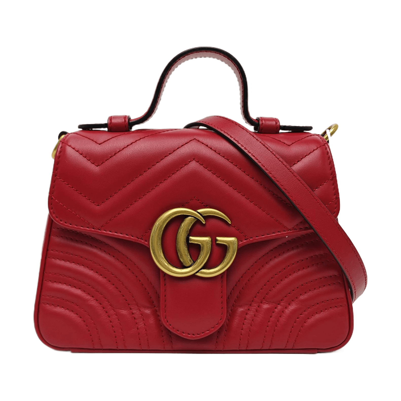Gucci Gucci GG Marmont Red Quilted Leather Top Handle Bag OS Size ONE SIZE - 1 Thumbnail