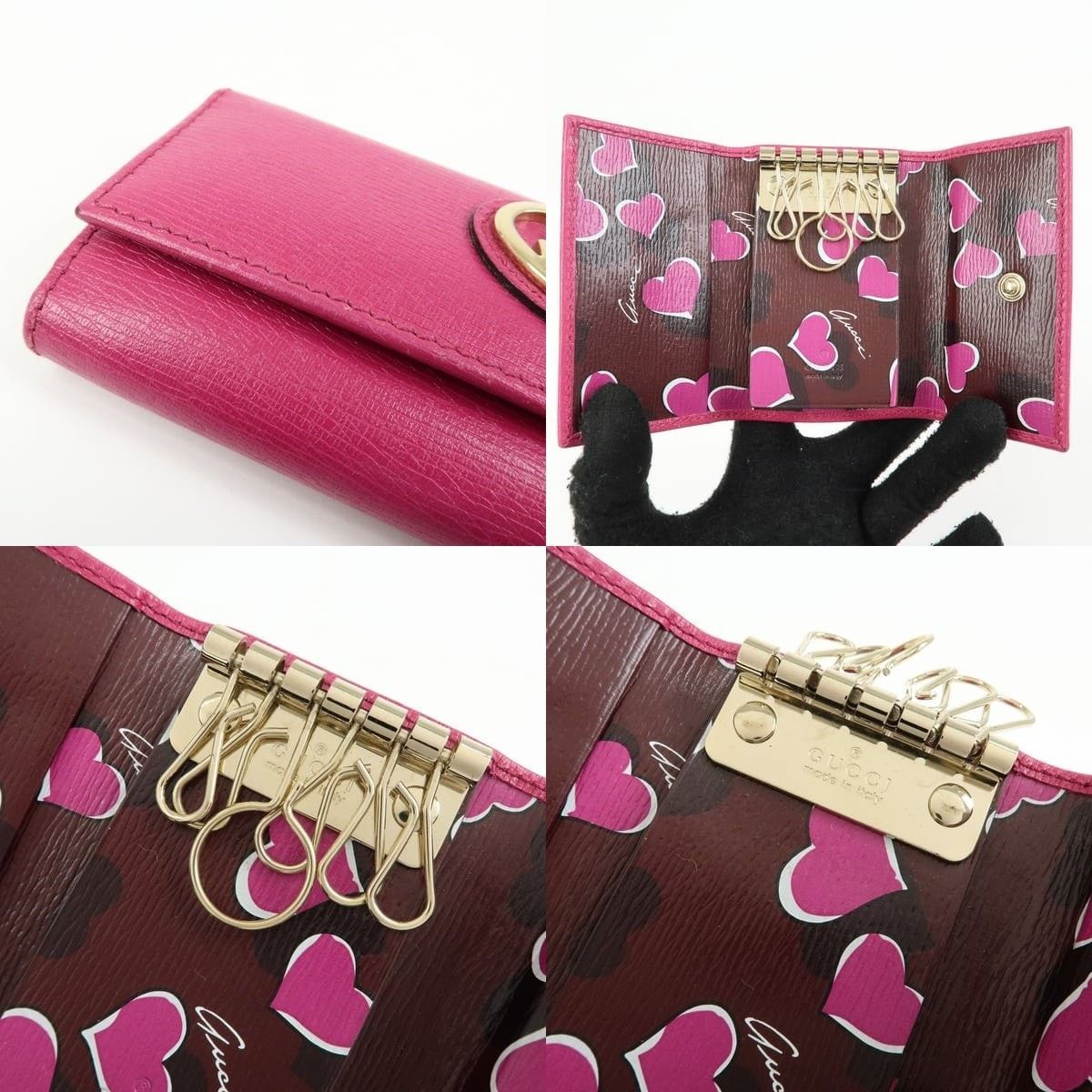 Gucci Gucci Lovely Heart Interlocking G Leather Key Holder Pink Size ONE SIZE - 6 Thumbnail