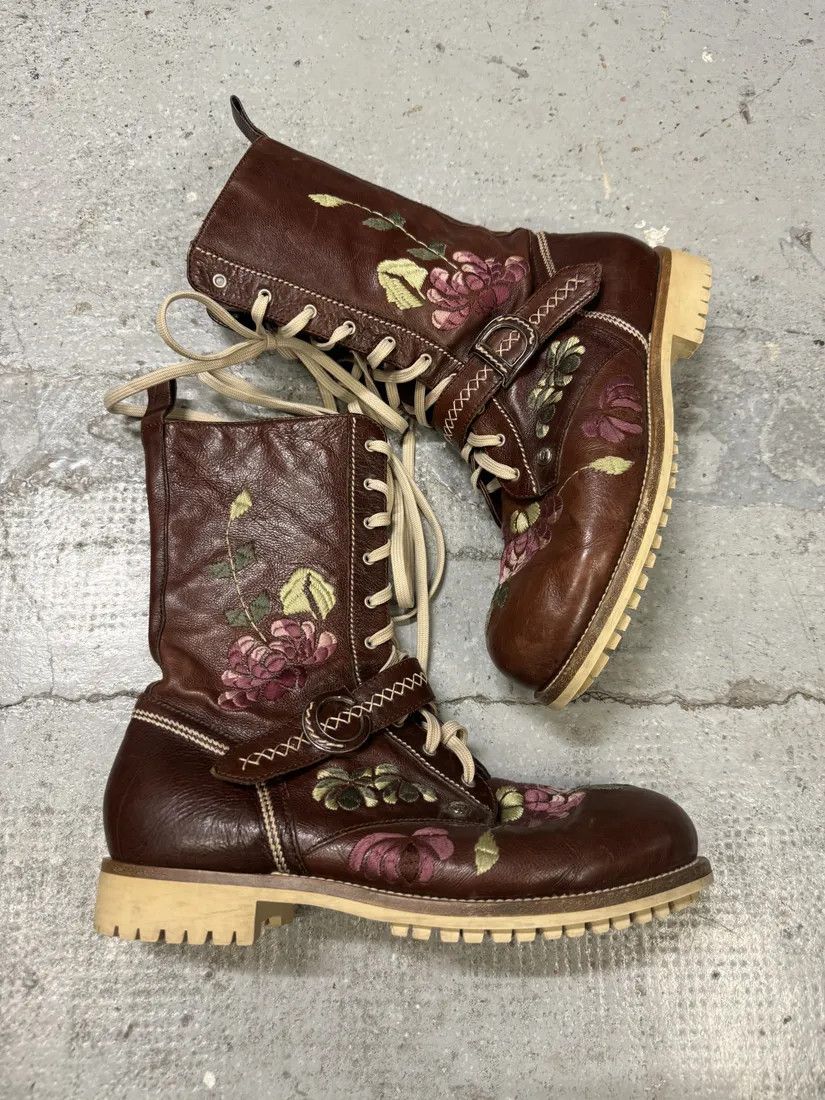 Designer × Dior × Vintage AW2005 Dior Brown Flowers Embroideries Ankle Boots by John Galliano Size US 9 / IT 39 - 3 Thumbnail