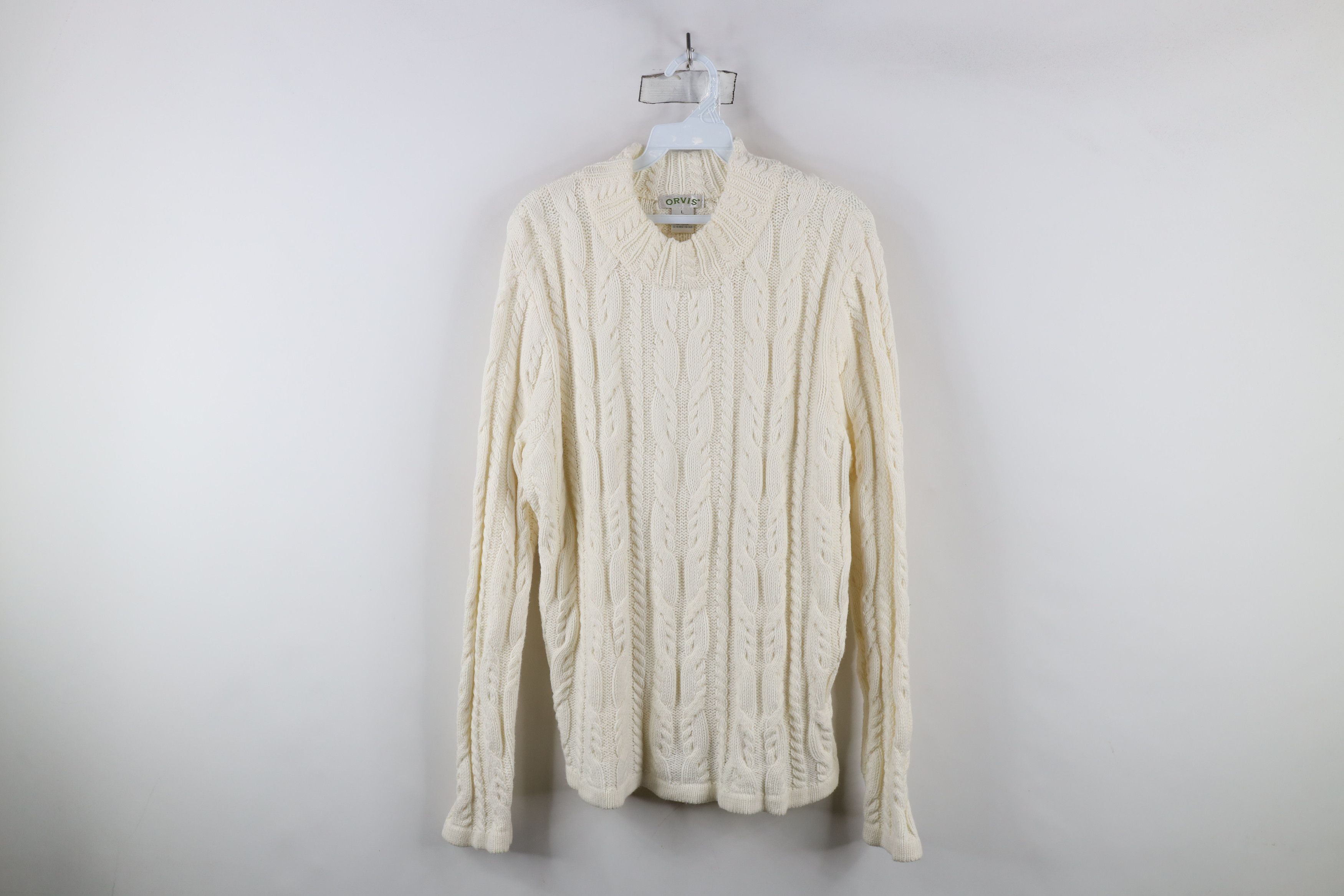 Vintage Orvis Cable Knit Donegal Fisherman Sweater Cream