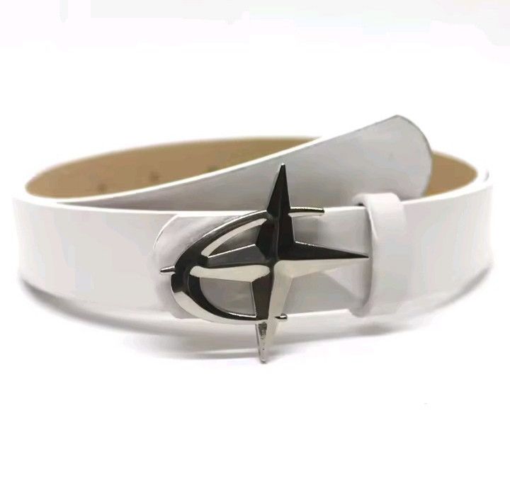 Vintage Y2k 2000s Star Futuristic Emblem White Slim Belt Size ONE SIZE - 2 Thumbnail