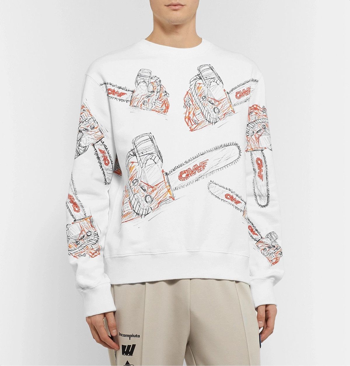 Off-White White Chainsaw Logo Print Sweatshirt Size US M / EU 48-50 / 2 - 2 Thumbnail