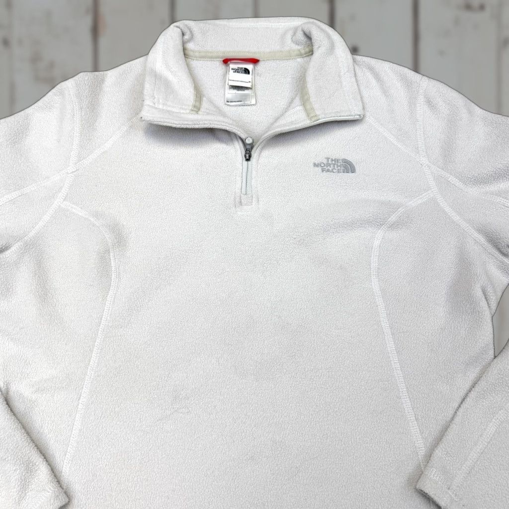 The North Face The North Face Sweatshirt Womens L White Fleece 1/4 Zip Mock Neck Pullover Embroidered Logo Zipper Size L / US 10 / IT 46 - 1 Thumbnail