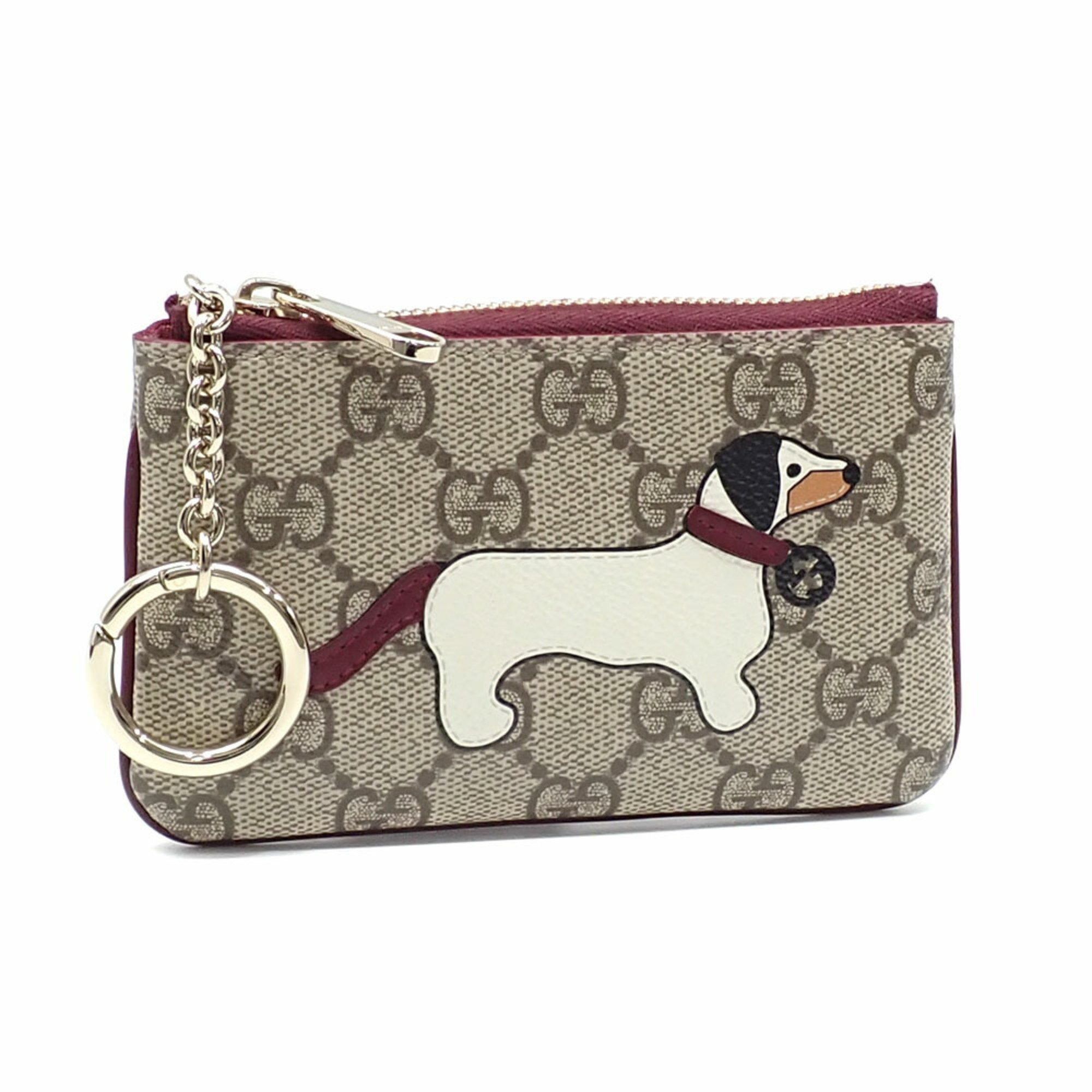 Gucci Key Case And Coin GG Supreme Dog Detail Beige Bordeaux Pvc 818768 Holder Purse Women Men 044105