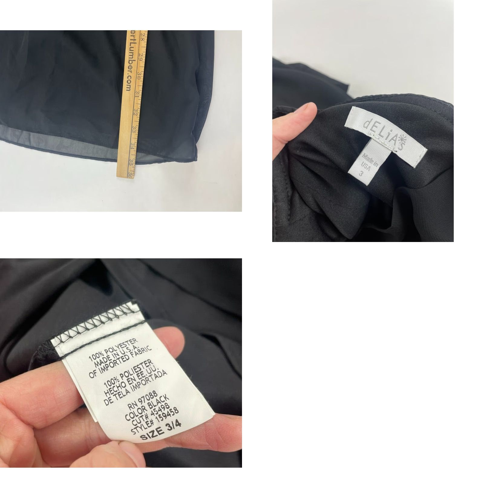 Vintage dELiA*s Dress Women’s 3/4 Black One Shoulder Above the Knee Party/Cocktail Sleeveless Short Bodycon Size XS / US 0-2 / IT 36-38 - 8 Thumbnail