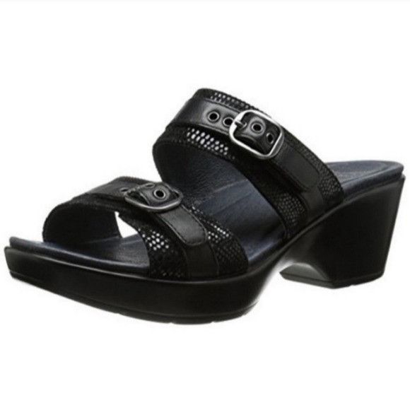 Dansko Dansko Jessie Black Lizard Leather 2 Strap Buckle Sandals Size US 7.5 / IT 37.5 - 9 Thumbnail
